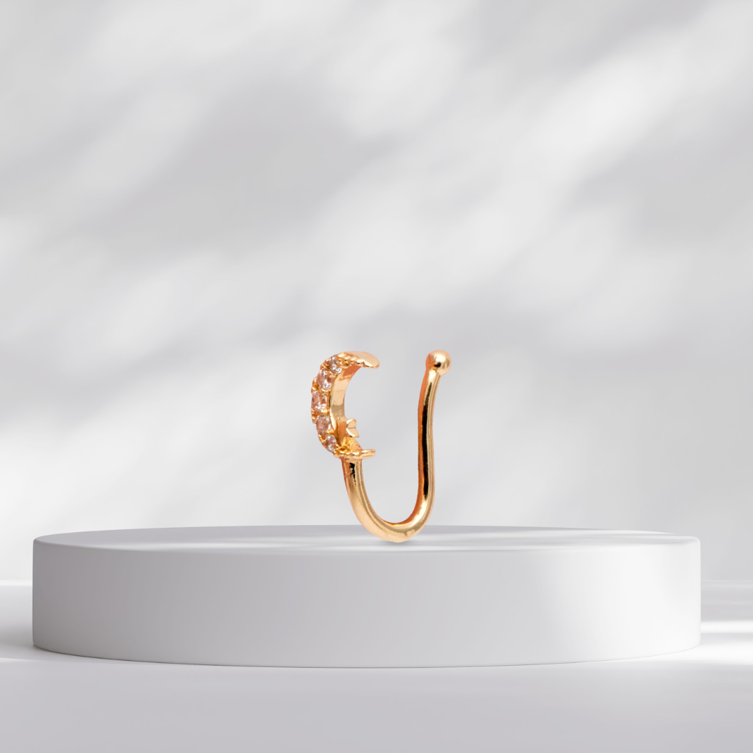 Moon and star Gold nose Cuff on a white platform