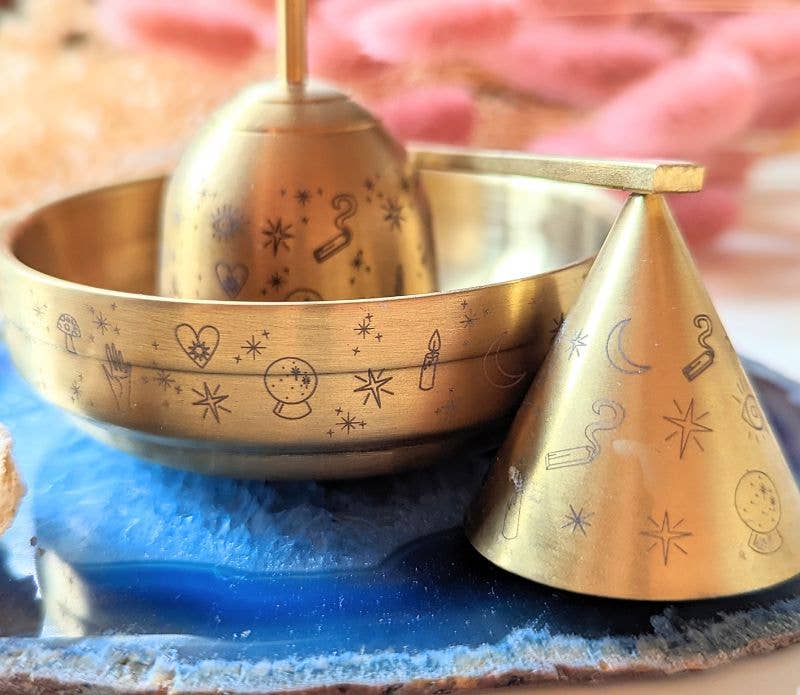 Brass Altar Bowl Celestial Mystical Ritual Altar Moon Incens Dainty