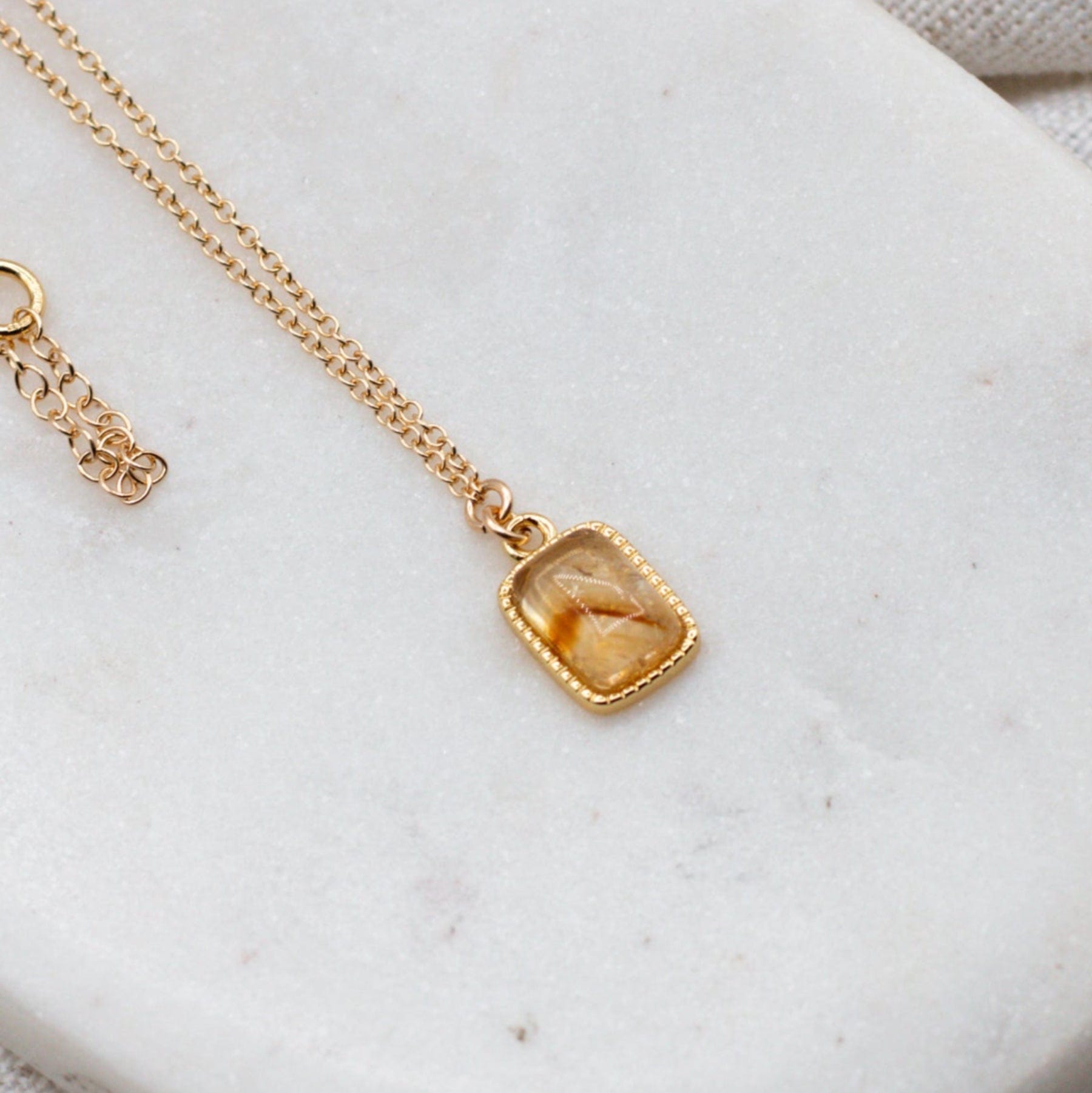 Citrine Abundance Stone Necklace Dainty Citrine Abundance Stone Necklace