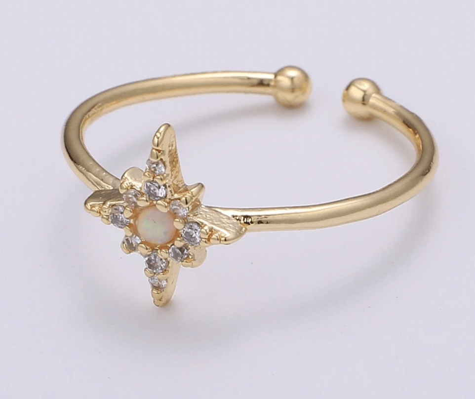 Warung Adjustable Ring Dainty Opal Sunburst with CZ