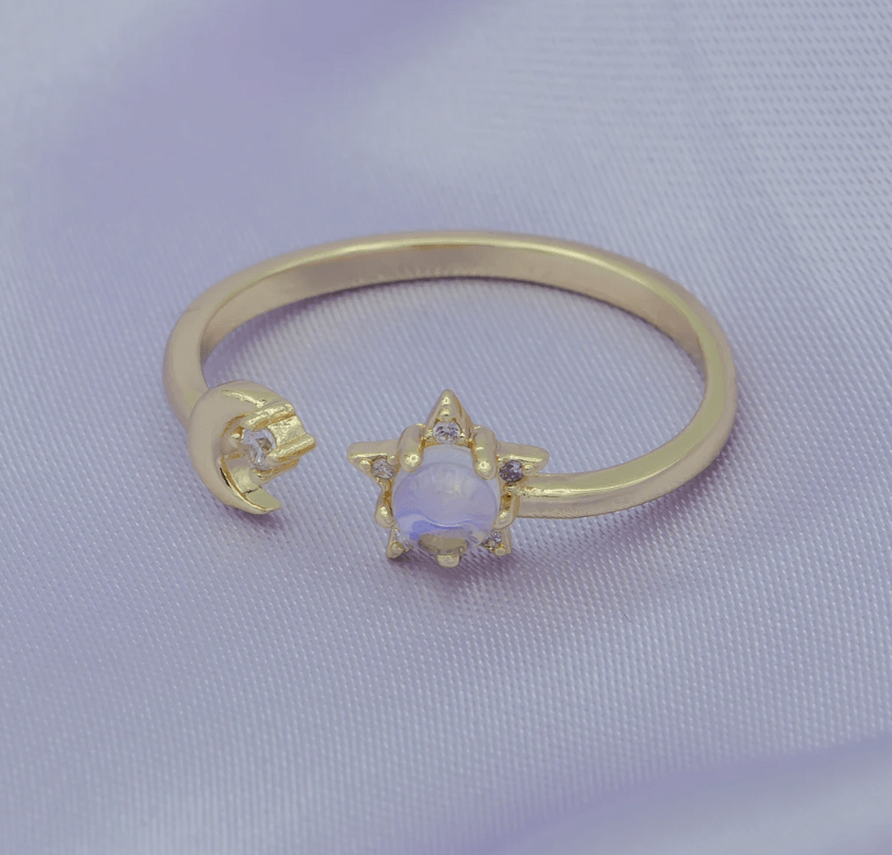 Warung Adjustable Ring Dainty Star Moon with Opal