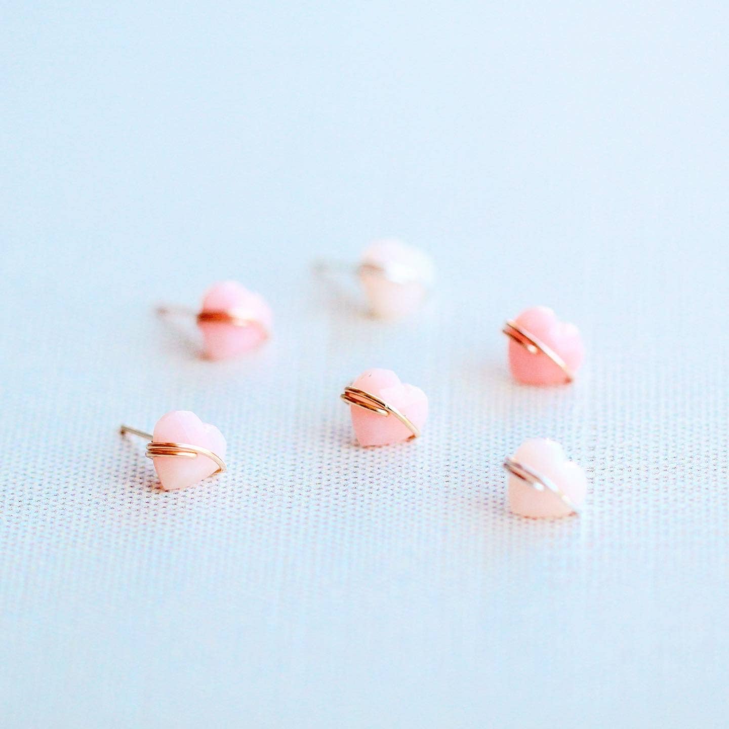 Heart Studs - Pink Opal: 14k Gold Fill Dainty