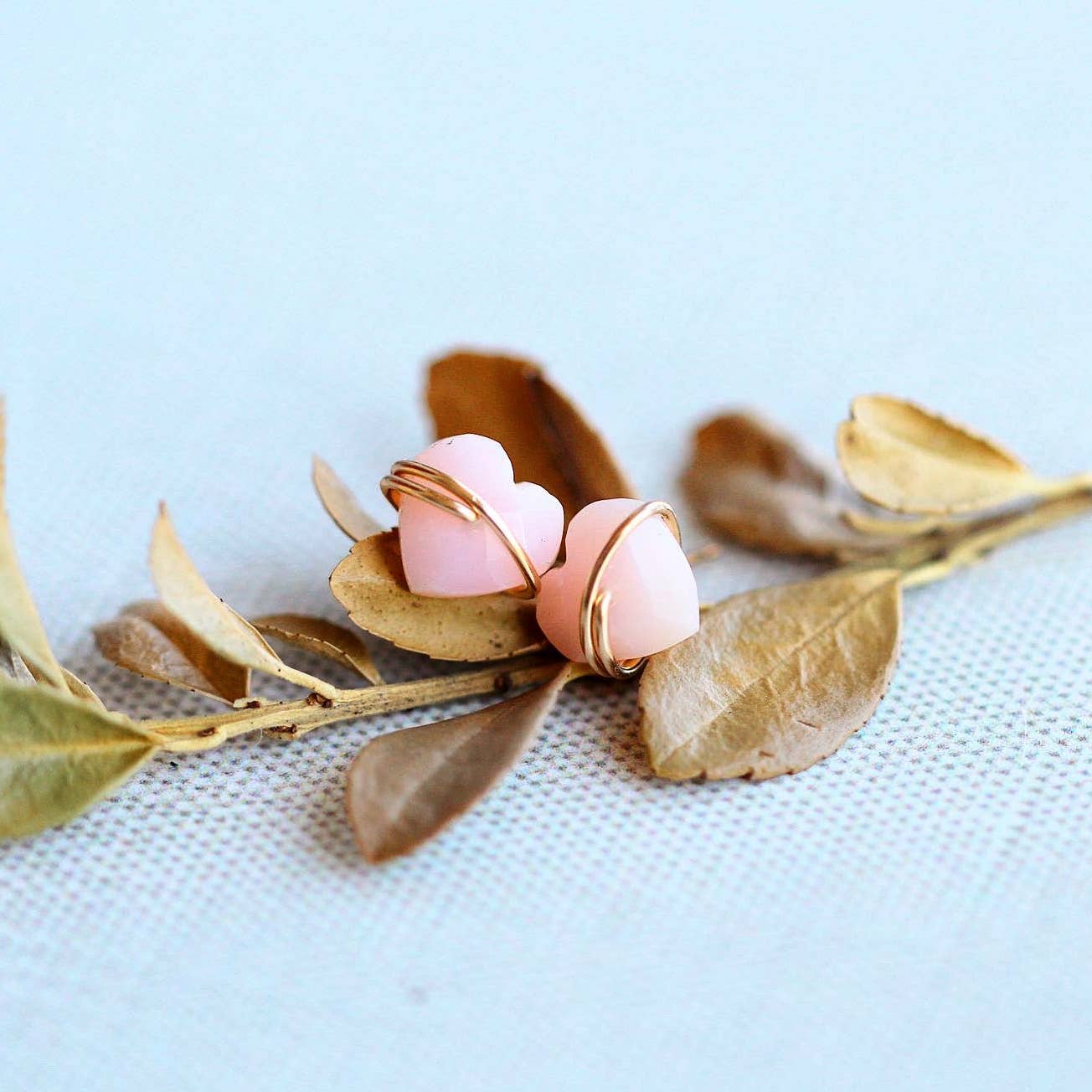 Heart Studs - Pink Opal: 14k Gold Fill Dainty