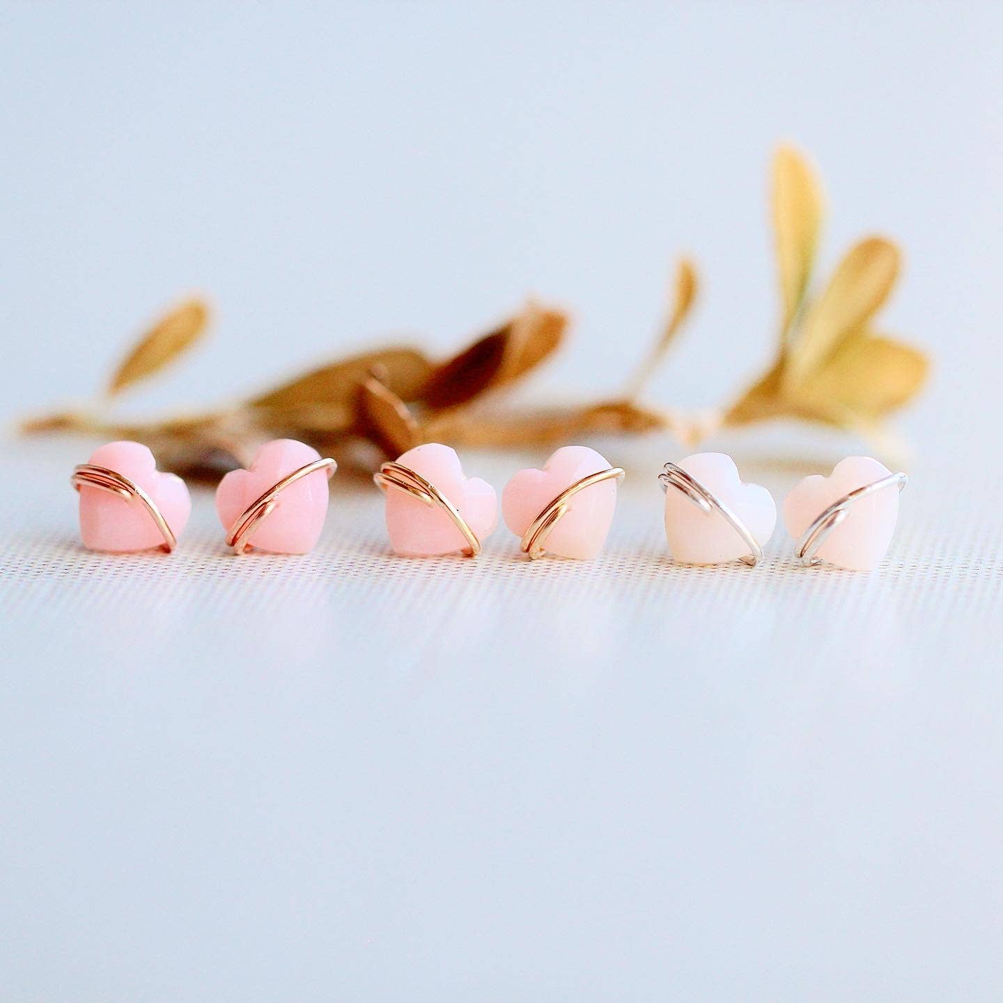 Heart Studs - Pink Opal: 14k Gold Fill Dainty
