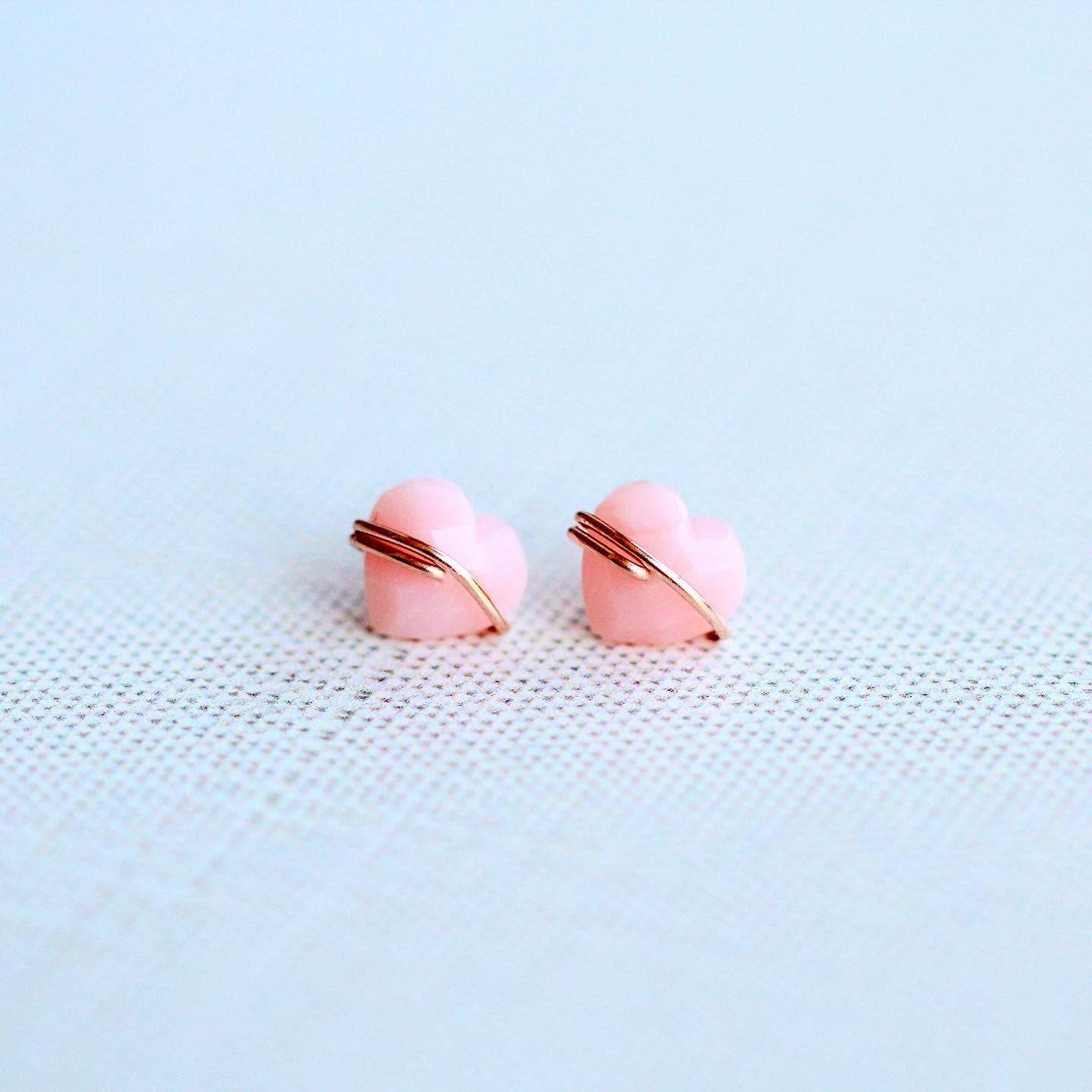 Heart Studs - Pink Opal: 14k Gold Fill Dainty