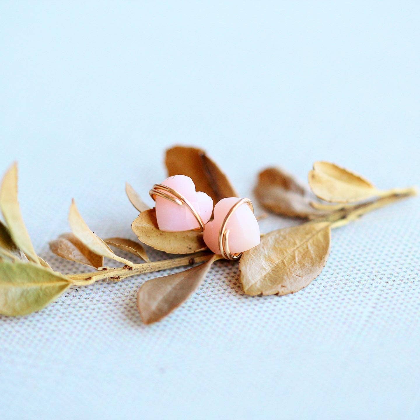 Heart Studs - Pink Opal: 14k Gold Fill Dainty