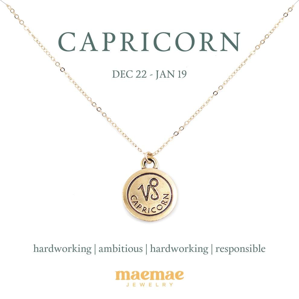 Zodiac Double-Sided Charm Necklace Dainty Necklace Capricorn / 14k Gold Filled / 18" MaeMae Jewelry | Zodiac Necklaces | MaeMae Jewelry astrology collection