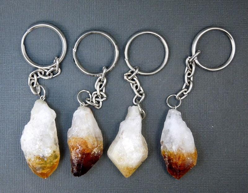 Raw Stone Crystal Keychain Dainty Accessories Citrine Genuine Crystal Point Keychains | Natural Stone | Rough Crystals