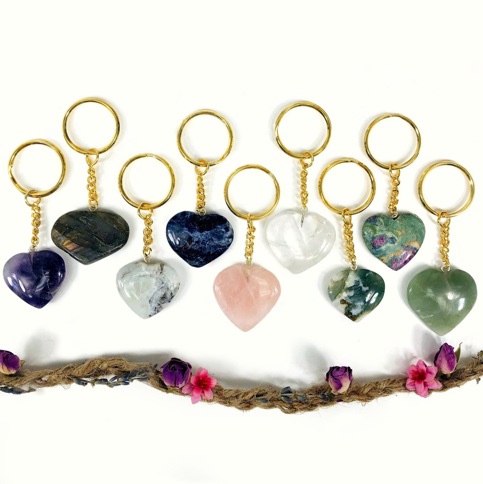 Crystal Heart Keychains Dainty Accessories Natural Stone | Heart-Shaped | Worry Stone Crystal Keychains