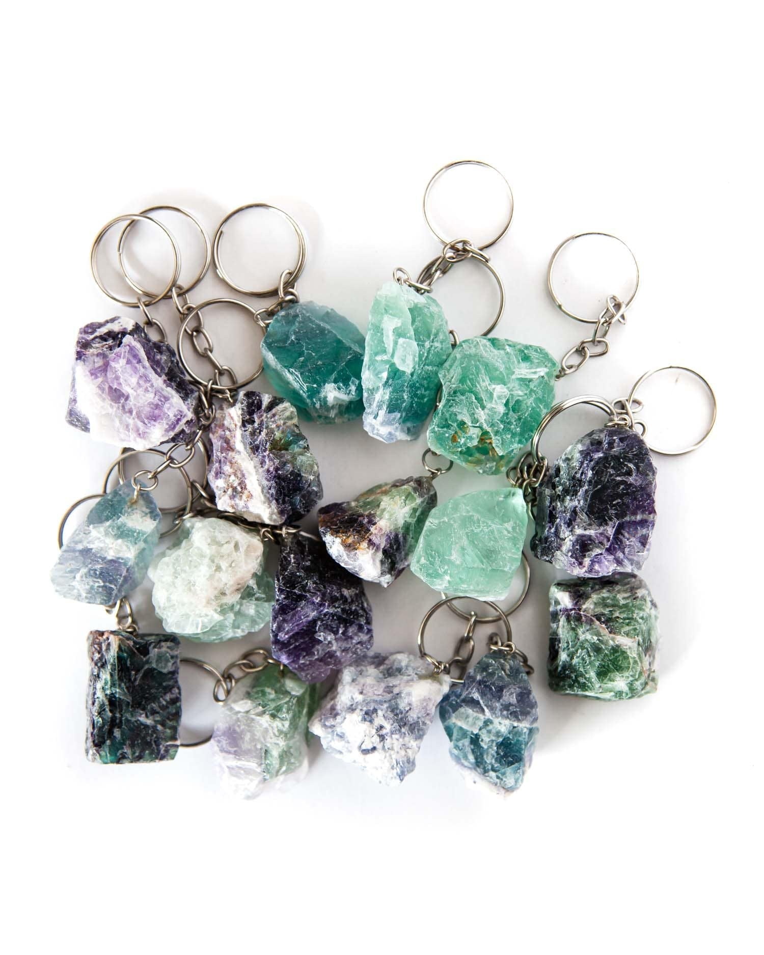 Raw Stone Crystal Keychain Dainty Accessories Flourite Genuine Crystal Point Keychains | Natural Stone | Rough Crystals
