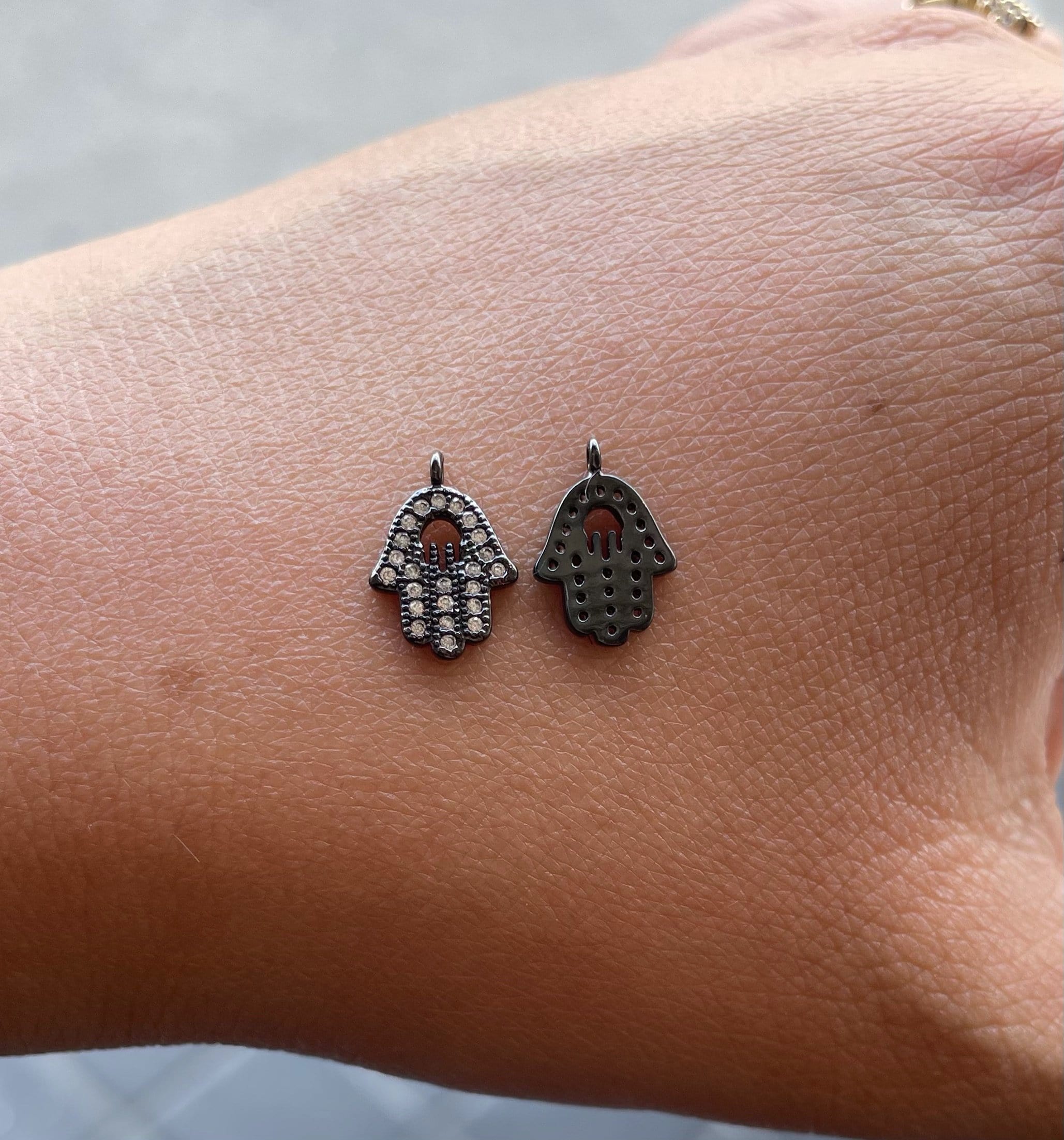 Custom Necklace Bar Charms Dainty Black Hamsa
