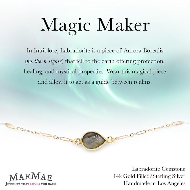Labradorite gemstone pendant in 14k gold filled chain bracelet with positive affirmation card - MaeMae Jewelry