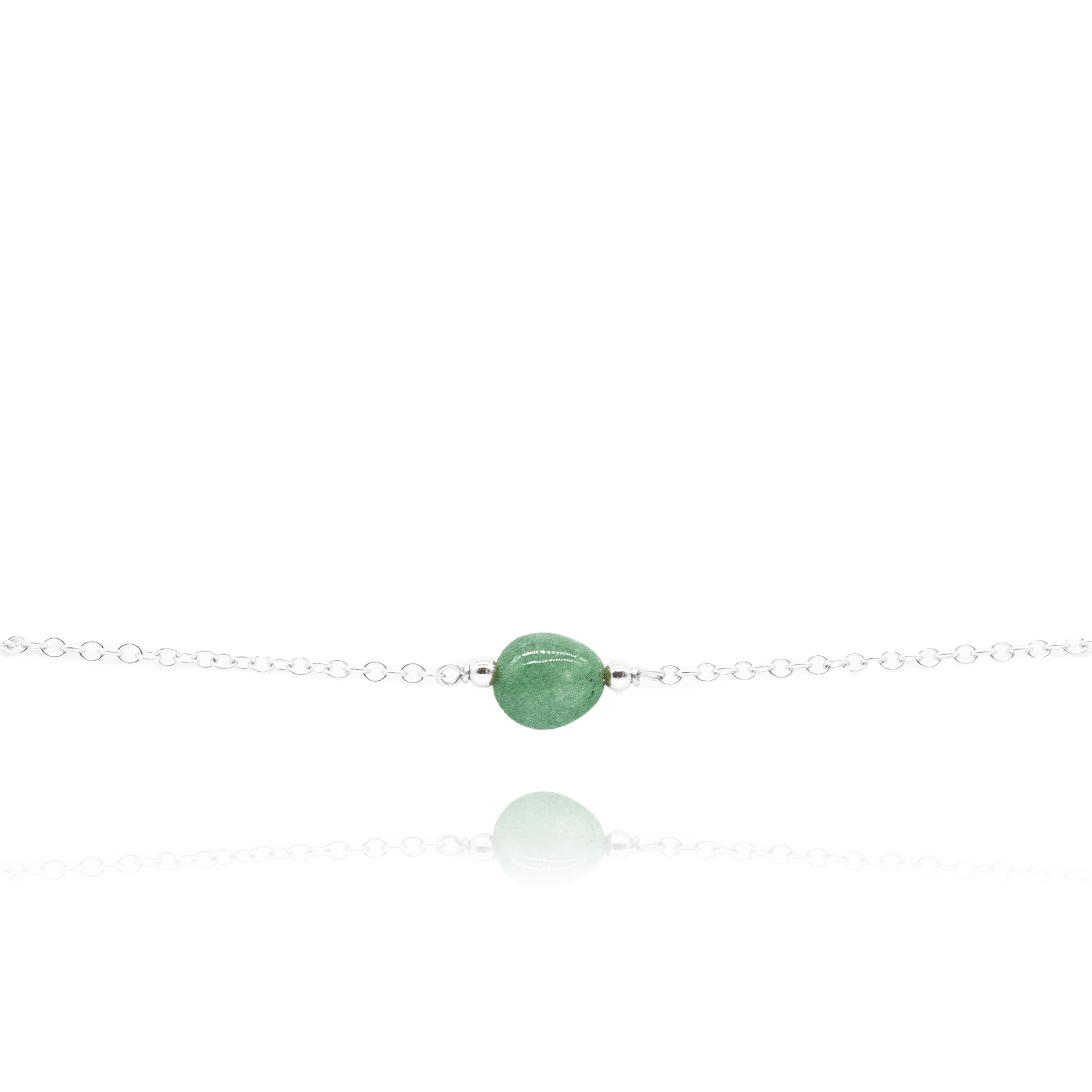 Aventurine stone on sterling silver chain white background