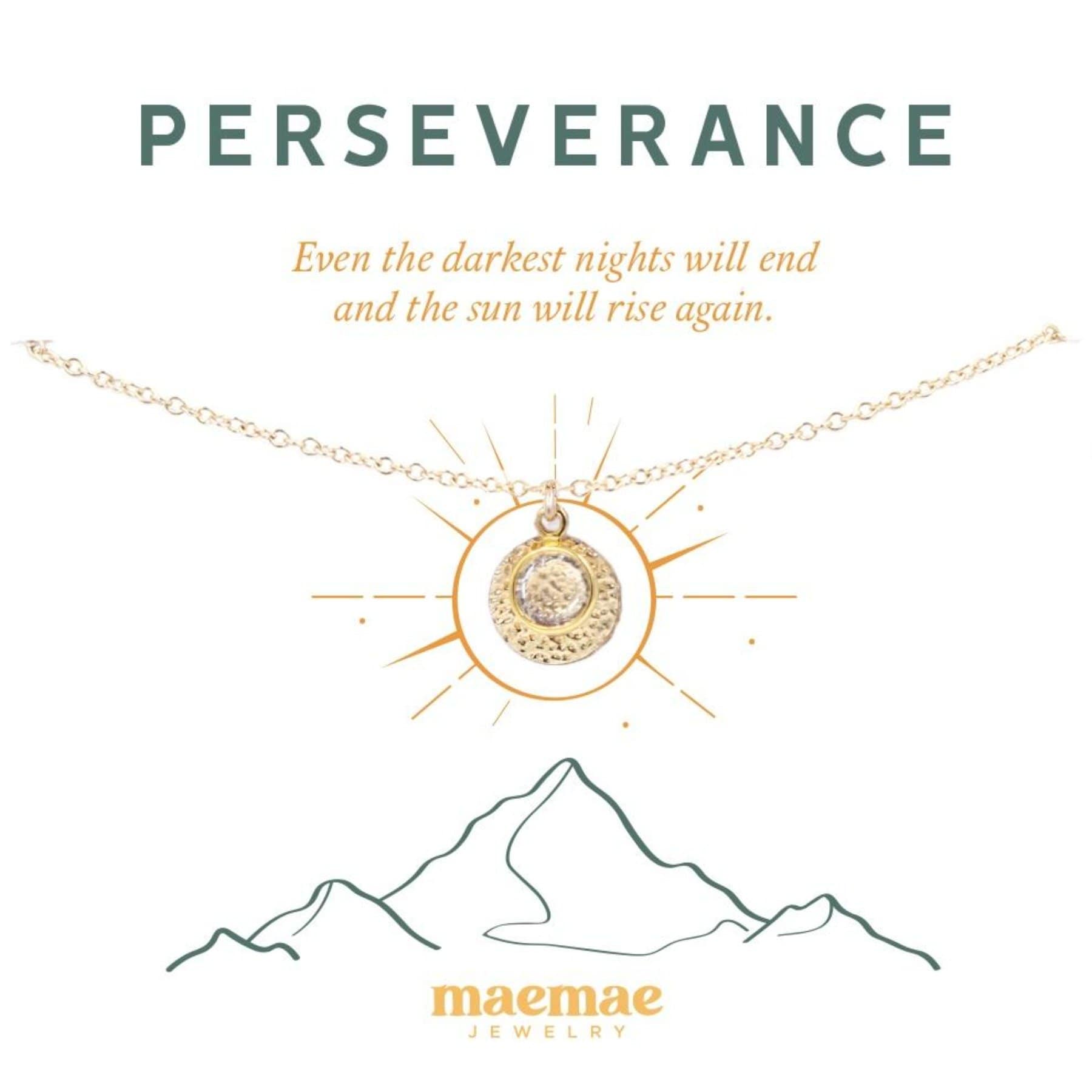MaeMae Jewelry Perseverance gold filled bracelet with pendant on affirmation card