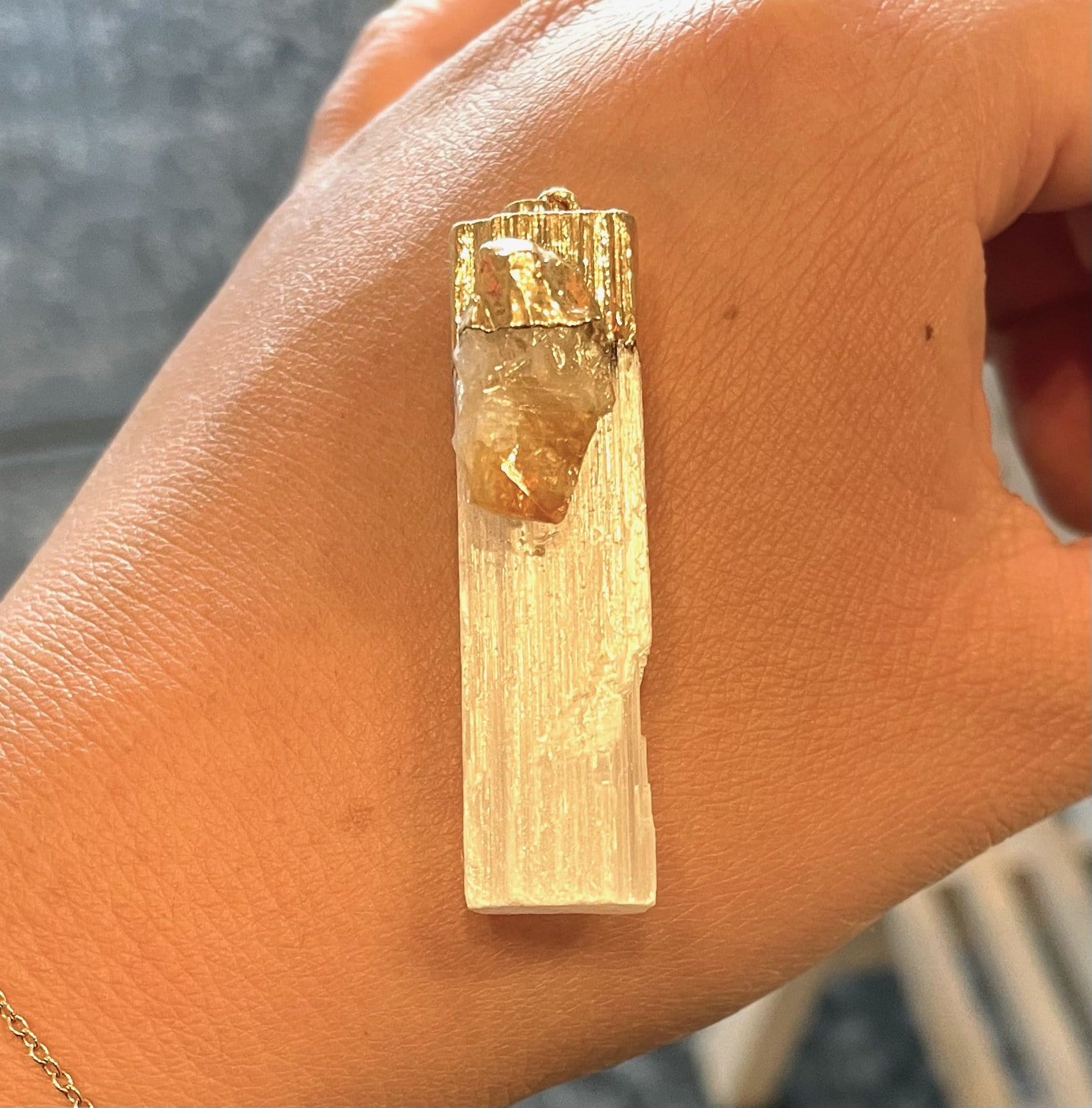 Custom Necklace Bar Charms Dainty Citrine and Selenite Wand Charm