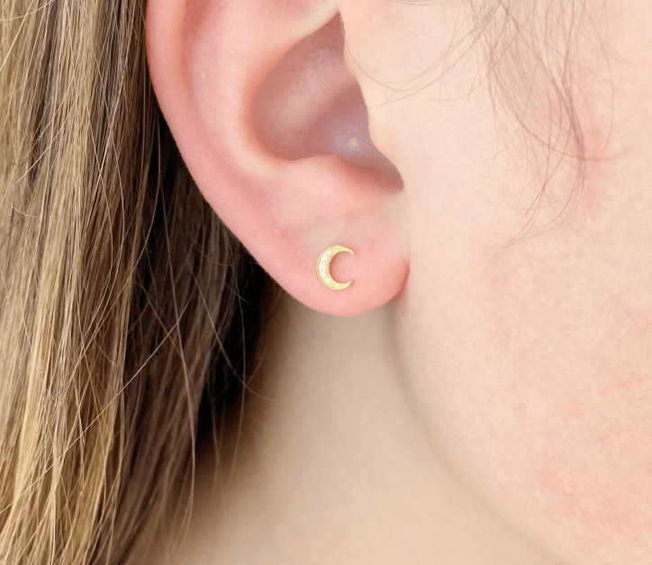 Crescent Moon CZ Stud Earring (POS) Dainty