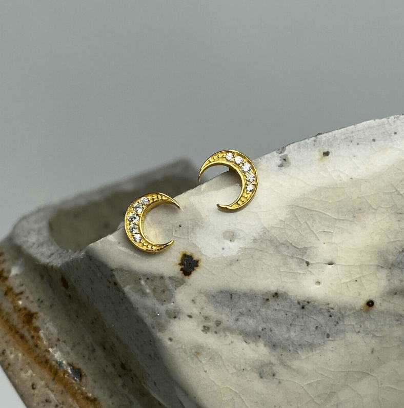 Crescent Moon CZ Stud Earring (POS) Dainty