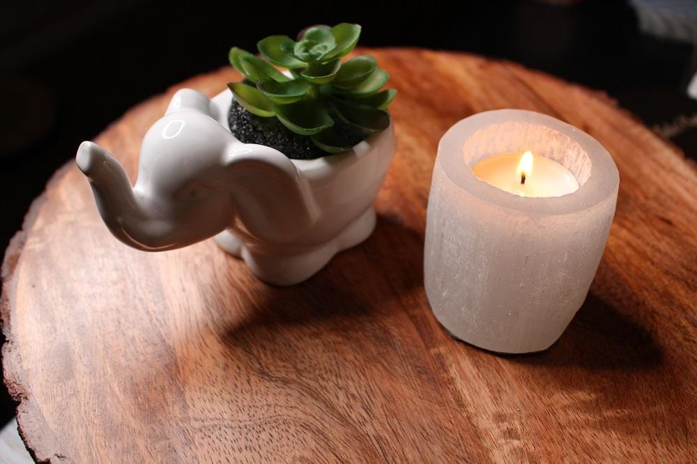 Selenite Cylinder Candle Holder Dainty Crystals