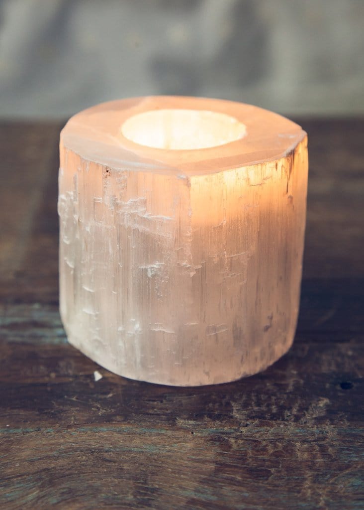 Selenite Cylinder Candle Holder Dainty Crystals