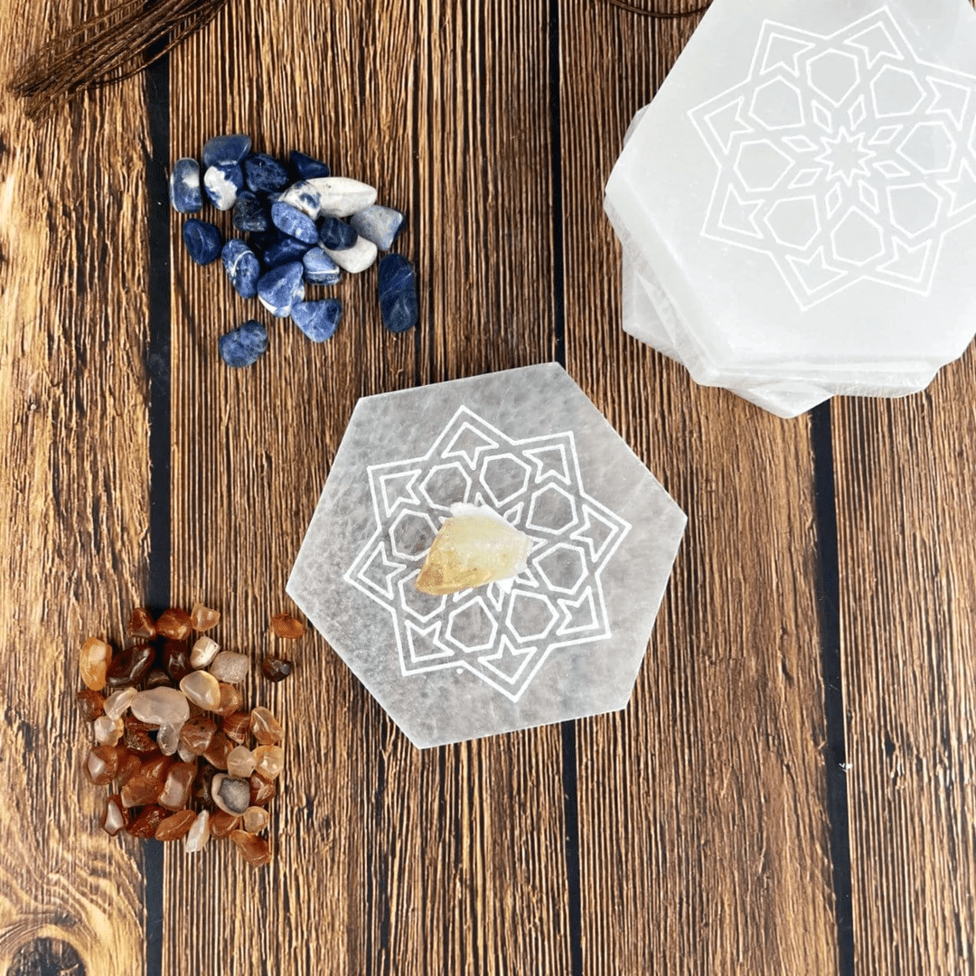 Selenite Mandala Charging Plate Dainty Crystals