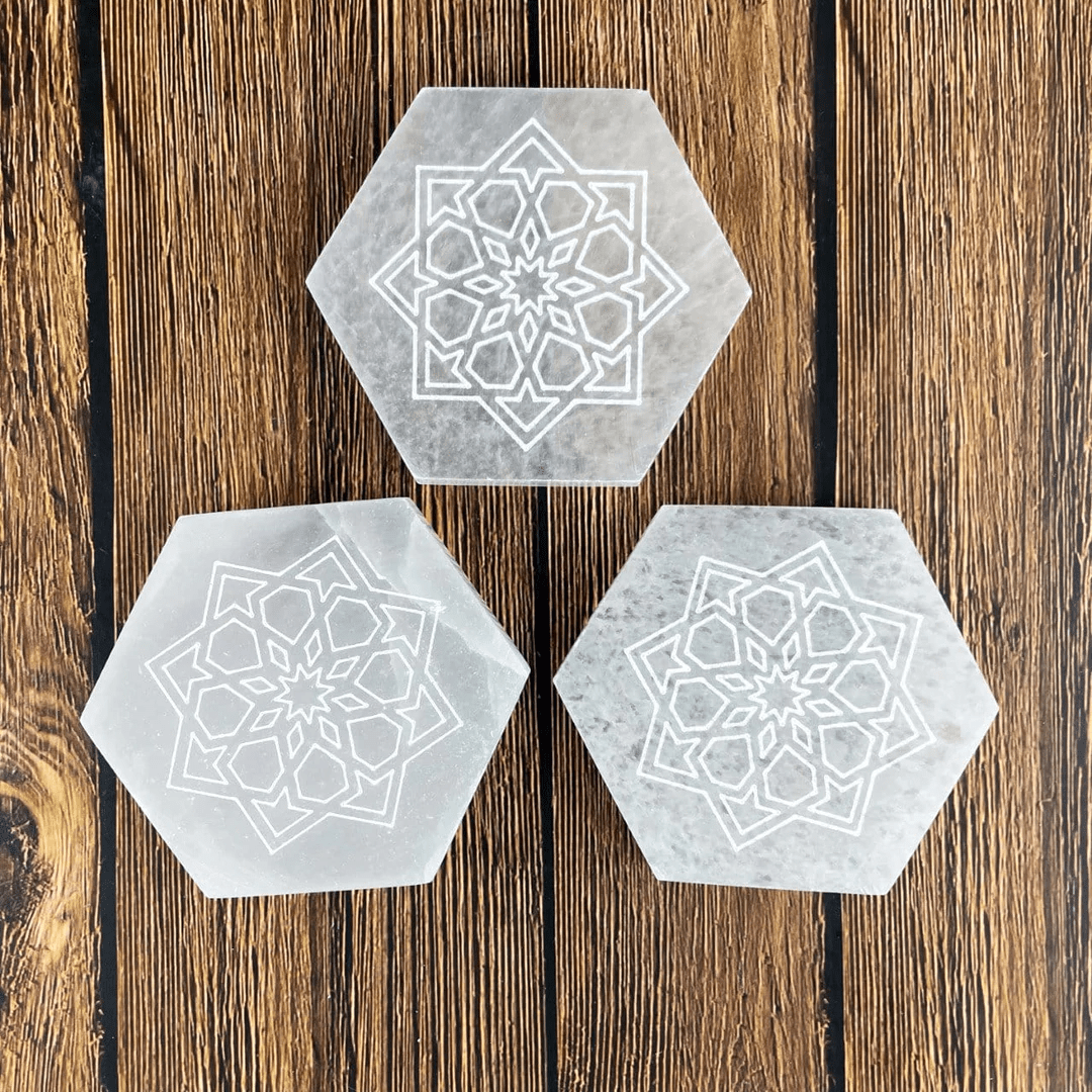 Selenite Mandala Charging Plate Dainty Crystals