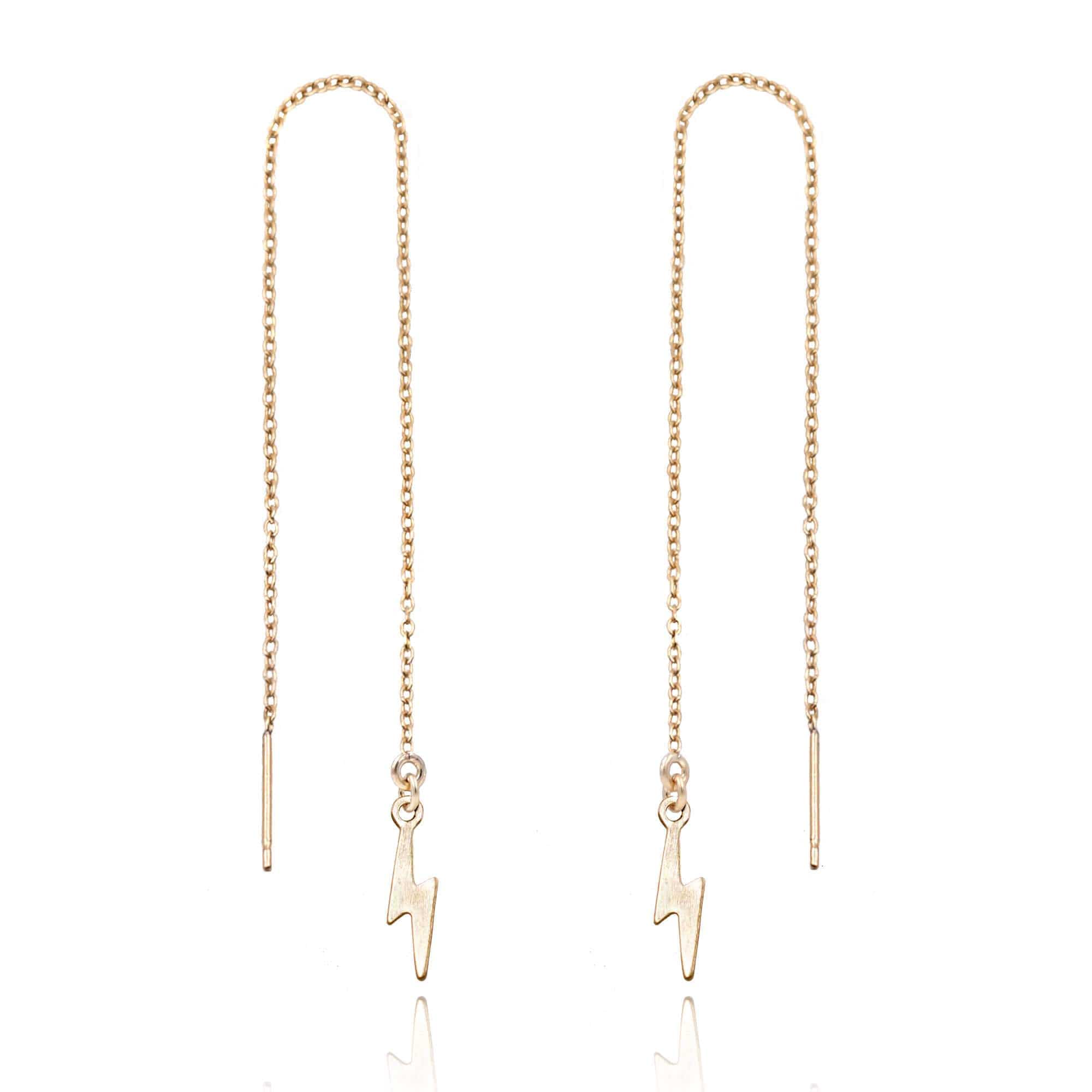 Lightning Bolt Threader Earrings Dainty Earrings 14k Gold Filled Gold or Silver Lightning Bolt Long Chain Threader Earrings | MaeMae