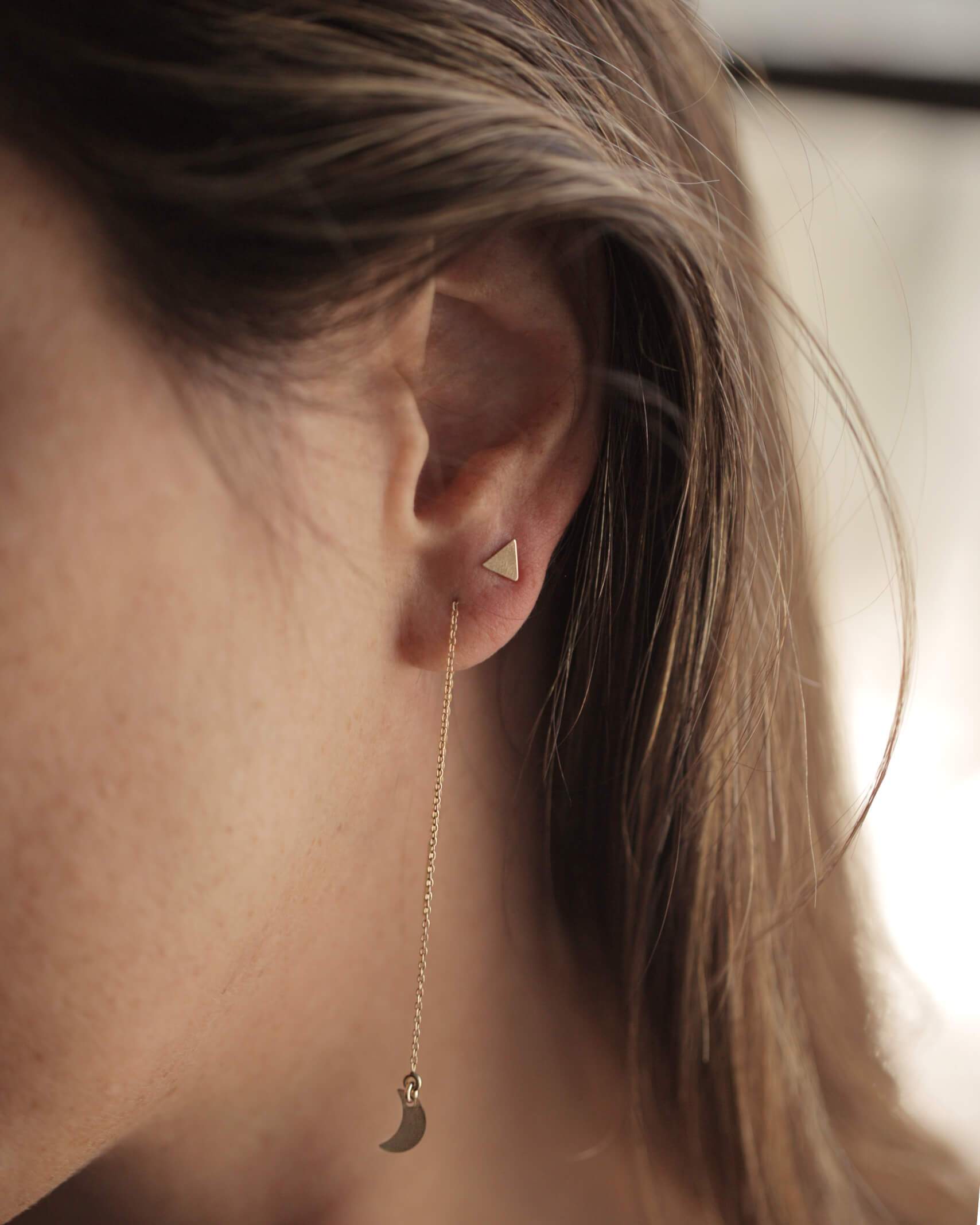 Crescent Moon Threader Earrings Dainty Earrings MaeMae Jewelry | Ear Threaders | Long Crescent Moon Chain Earrings