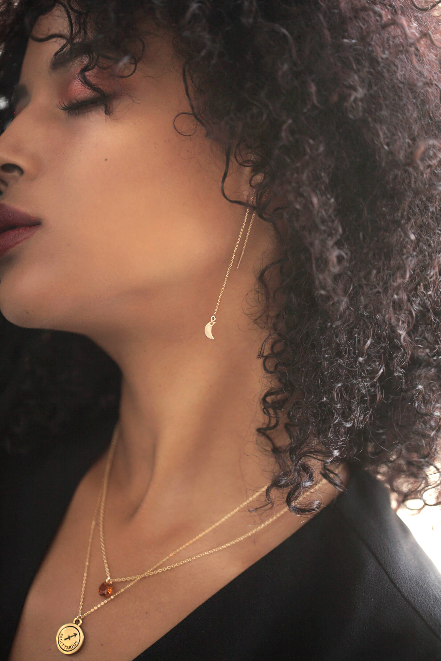 Crescent Moon Threader Earrings Dainty Earrings MaeMae Jewelry | Ear Threaders | Long Crescent Moon Chain Earrings