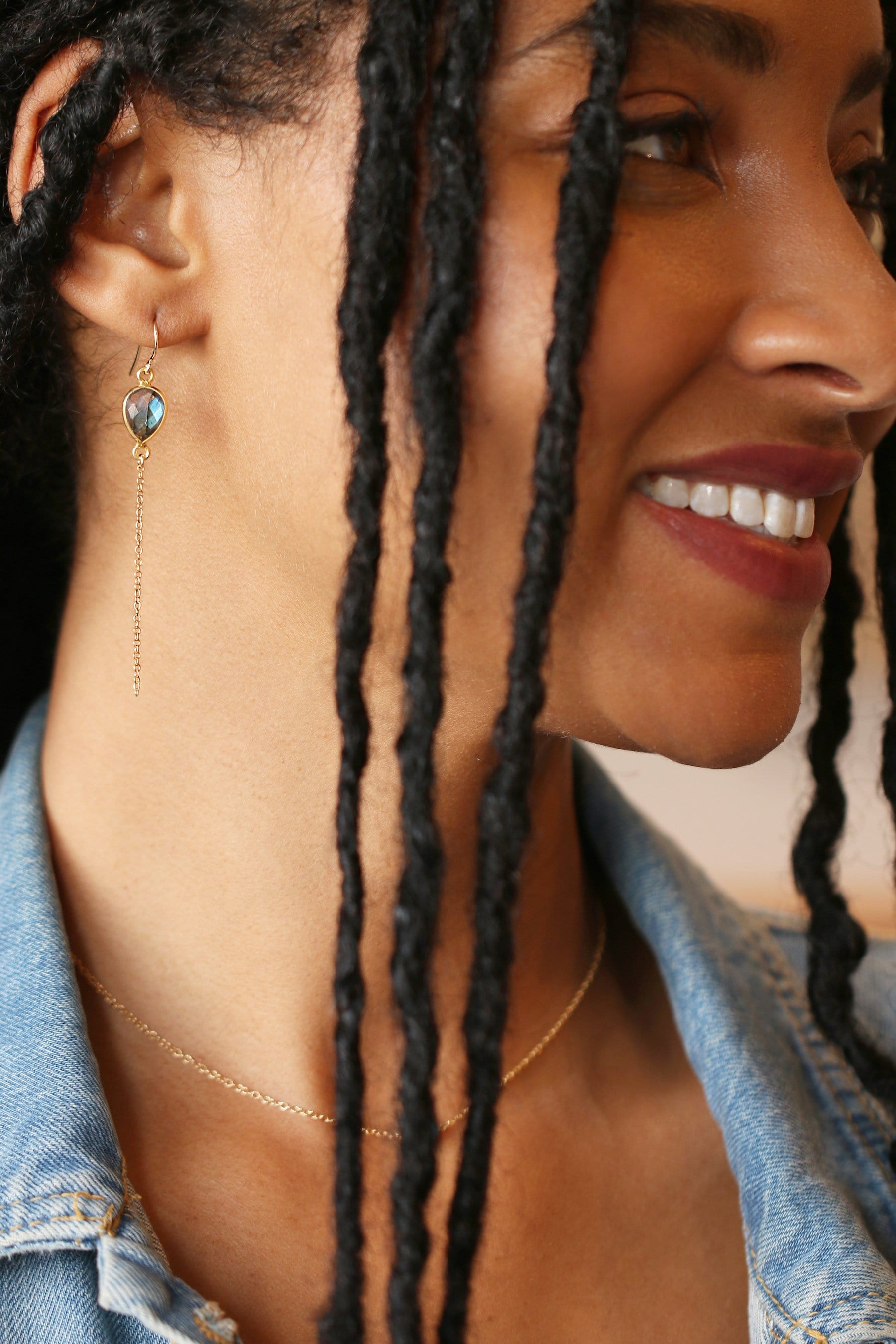 Labradorite Earrings Dainty Earrings MaeMae Jewelry | Labradorite Tear Drop Dangle Earrings | Gold or Silver