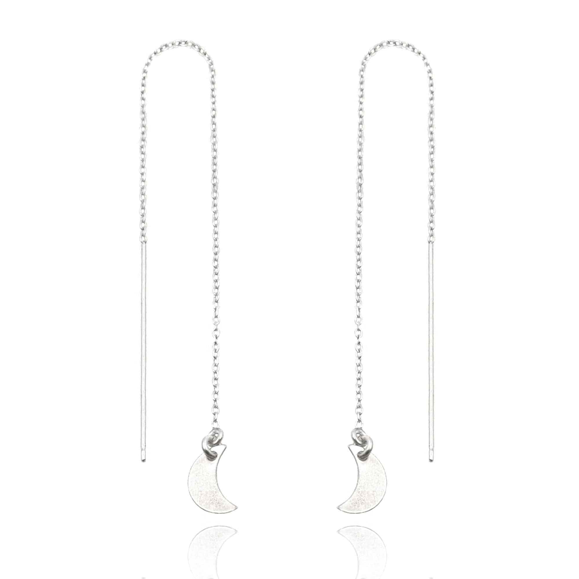Crescent Moon Threader Earrings Dainty Earrings Sterling Silver MaeMae Jewelry | Ear Threaders | Long Crescent Moon Chain Earrings