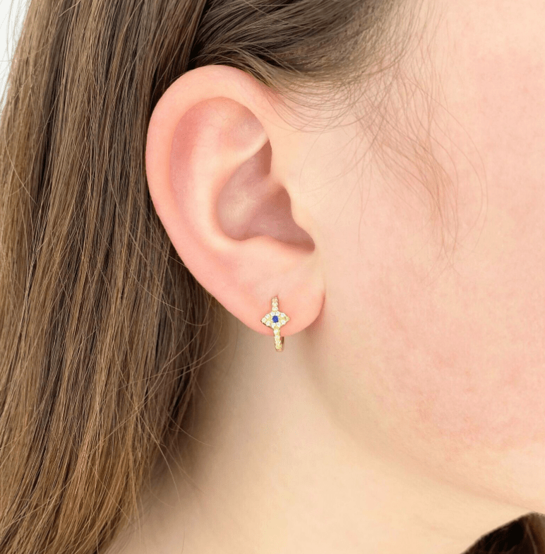 Evil Eye Pave CZ Huggie Earring (POS) Dainty