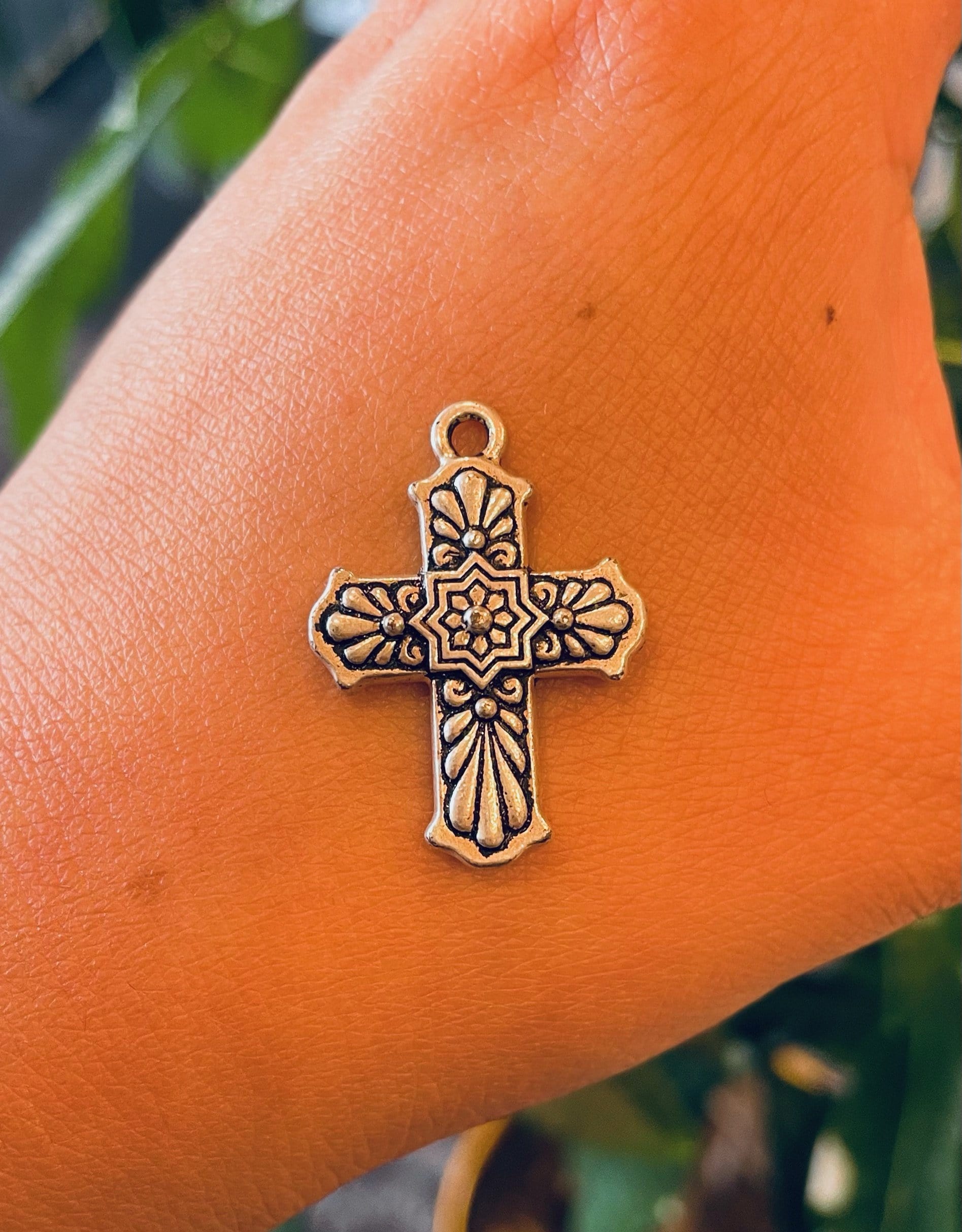 Custom Necklace Bar Charms Dainty Floral Cross Charm