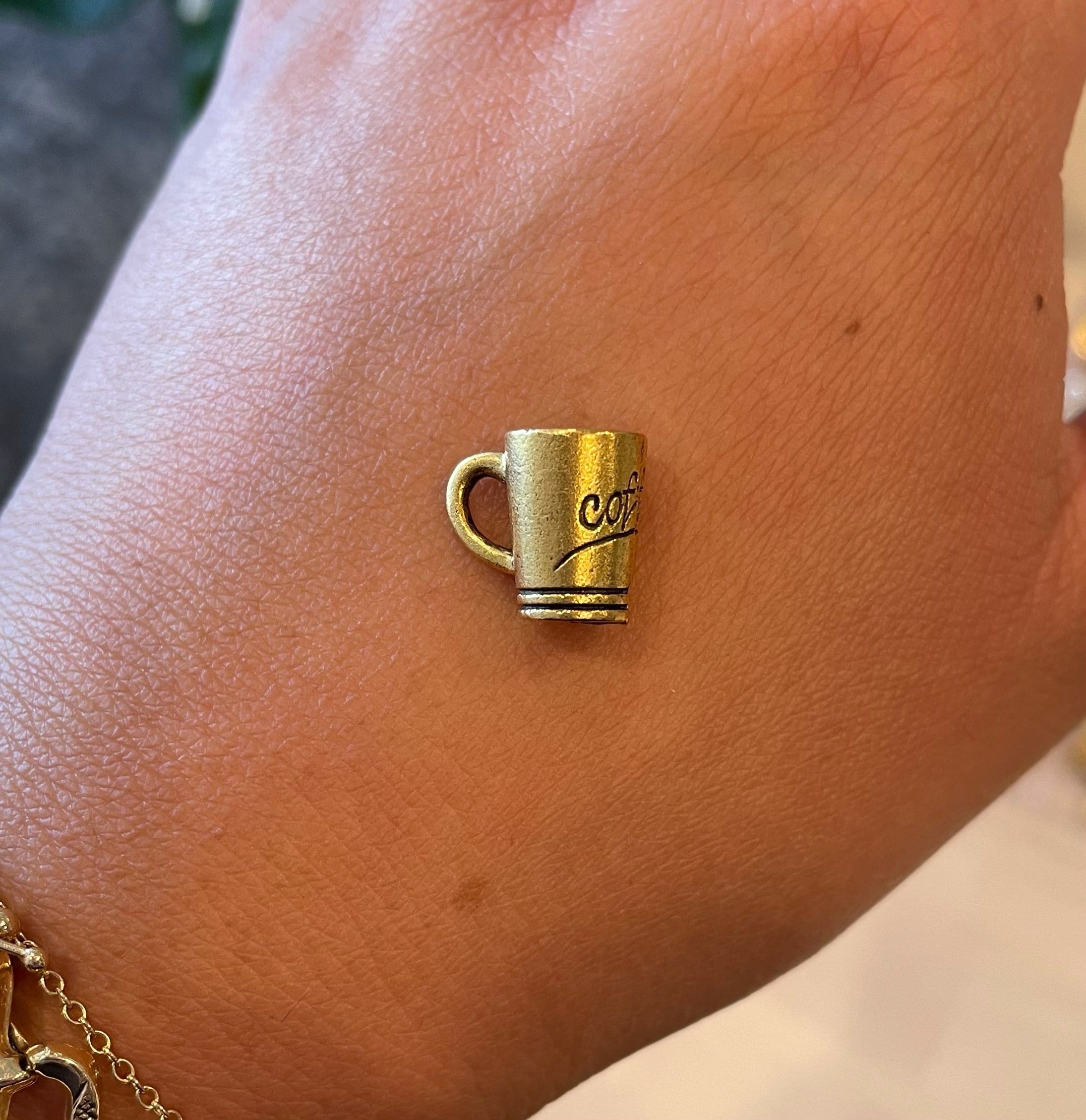Custom Necklace Bar Charms Dainty Gold Coffee Cup Charm