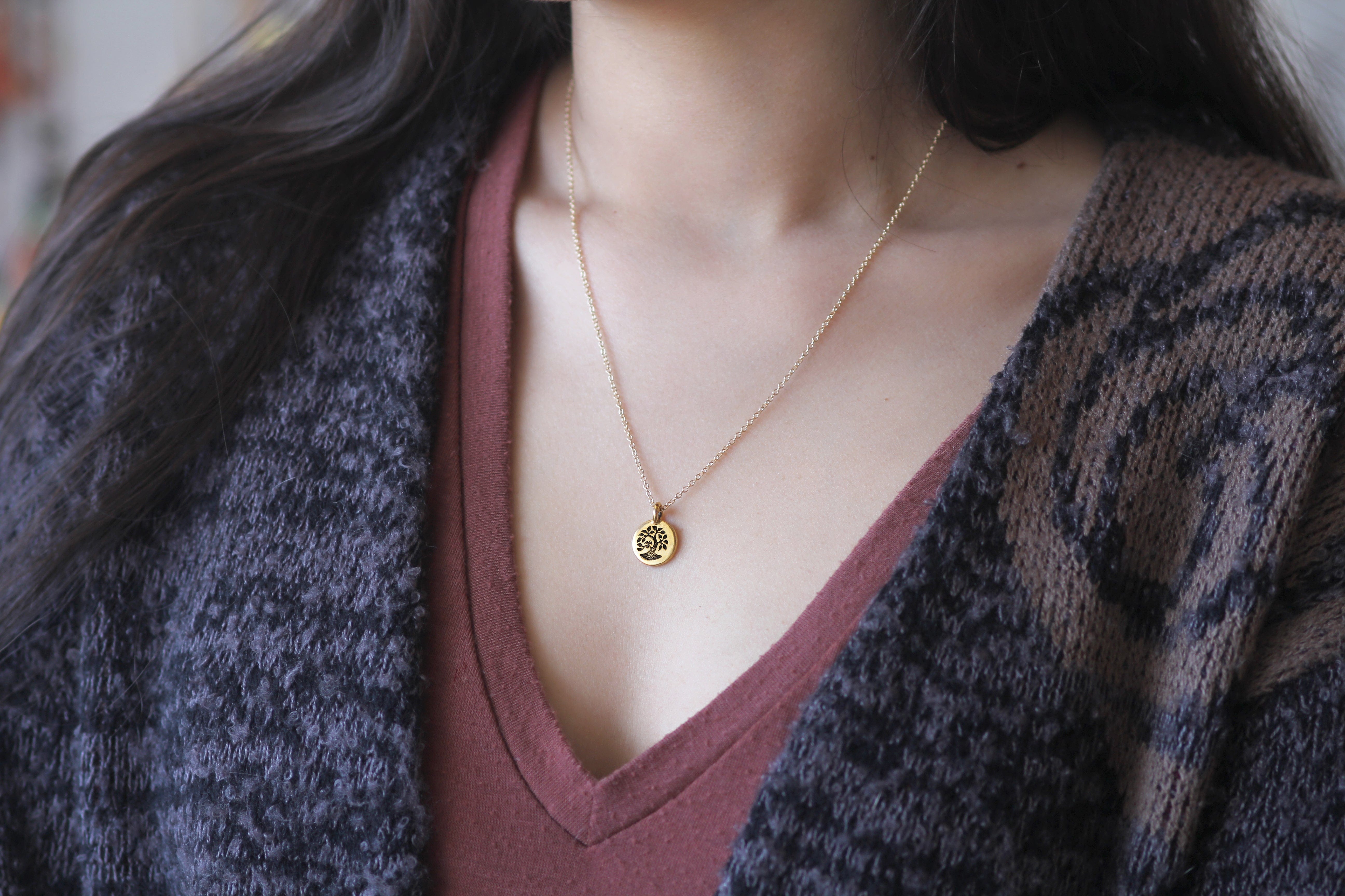 Tree Of Life Necklace Dainty Gold Filled 16" -18"