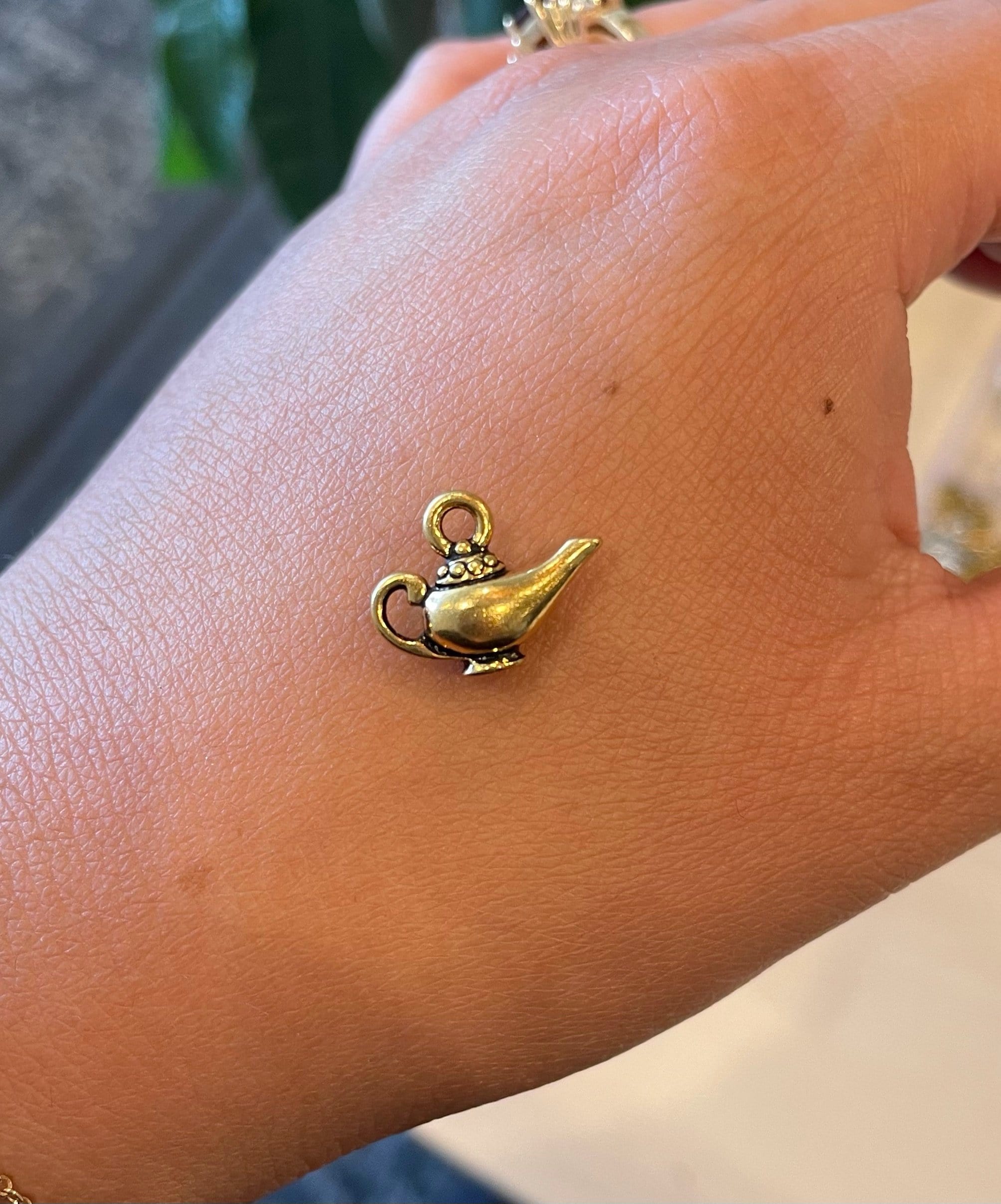 Custom Necklace Bar Charms Dainty Gold Genie Lamp Charm