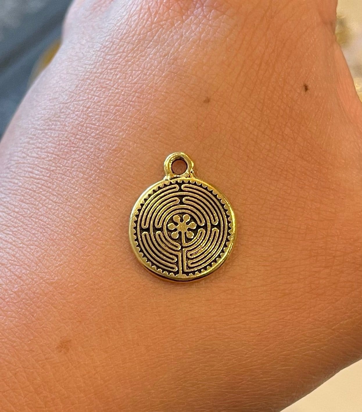 Custom Necklace Bar Charms Dainty Gold Labyrinth
