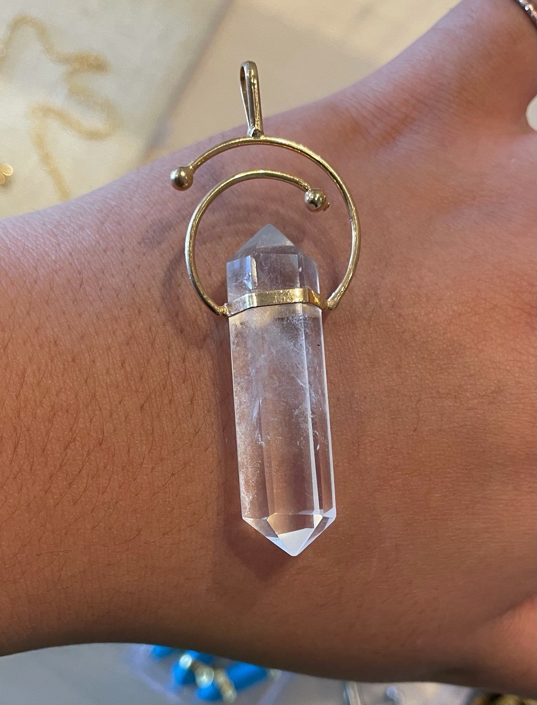 Custom Necklace Bar Charms Dainty Large Clear Quartz