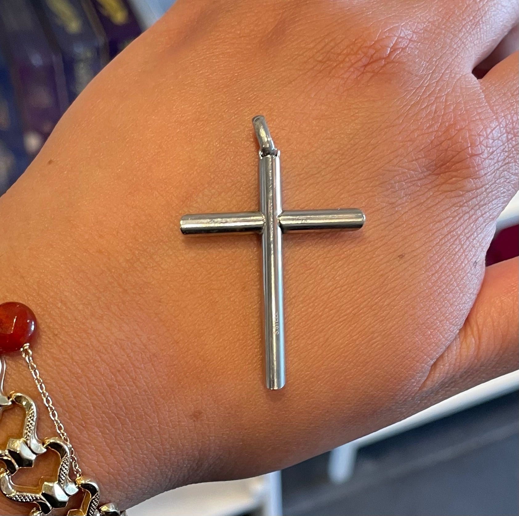 Custom Necklace Bar Charms Dainty Large Cross