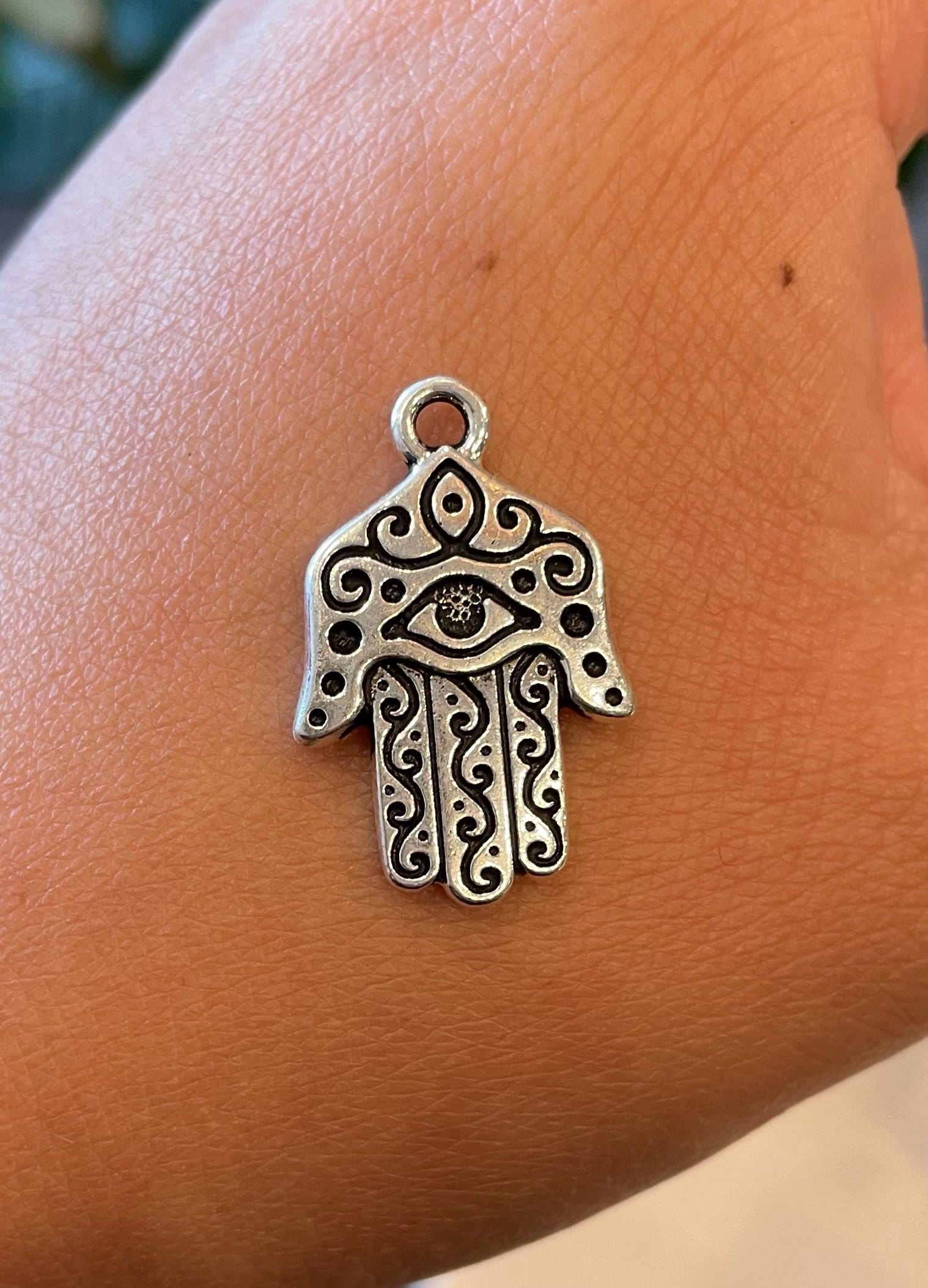 Custom Necklace Bar Charms Dainty Large Silver Hamsa