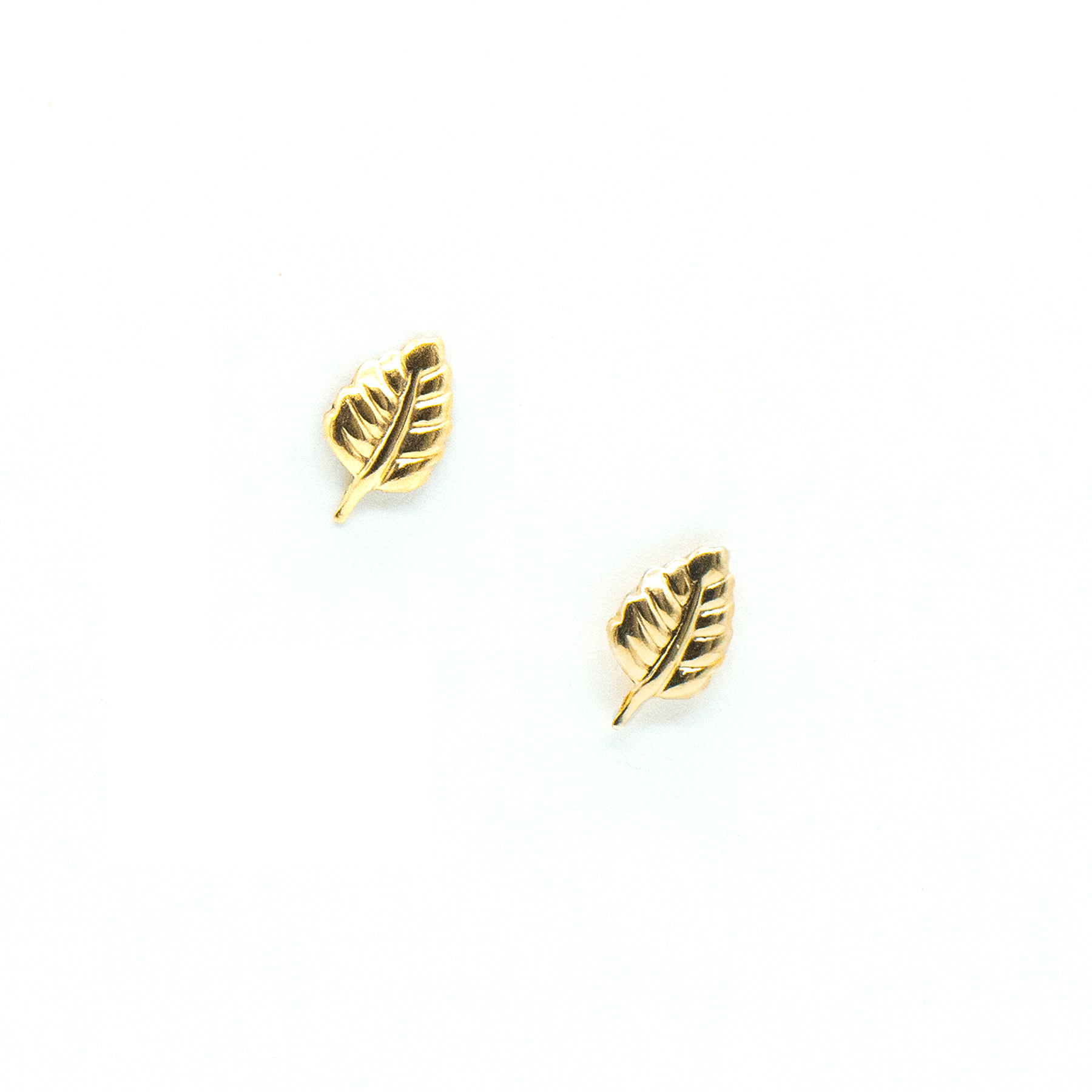 MaeMae Jewelry leaf stud earrings front view on white background