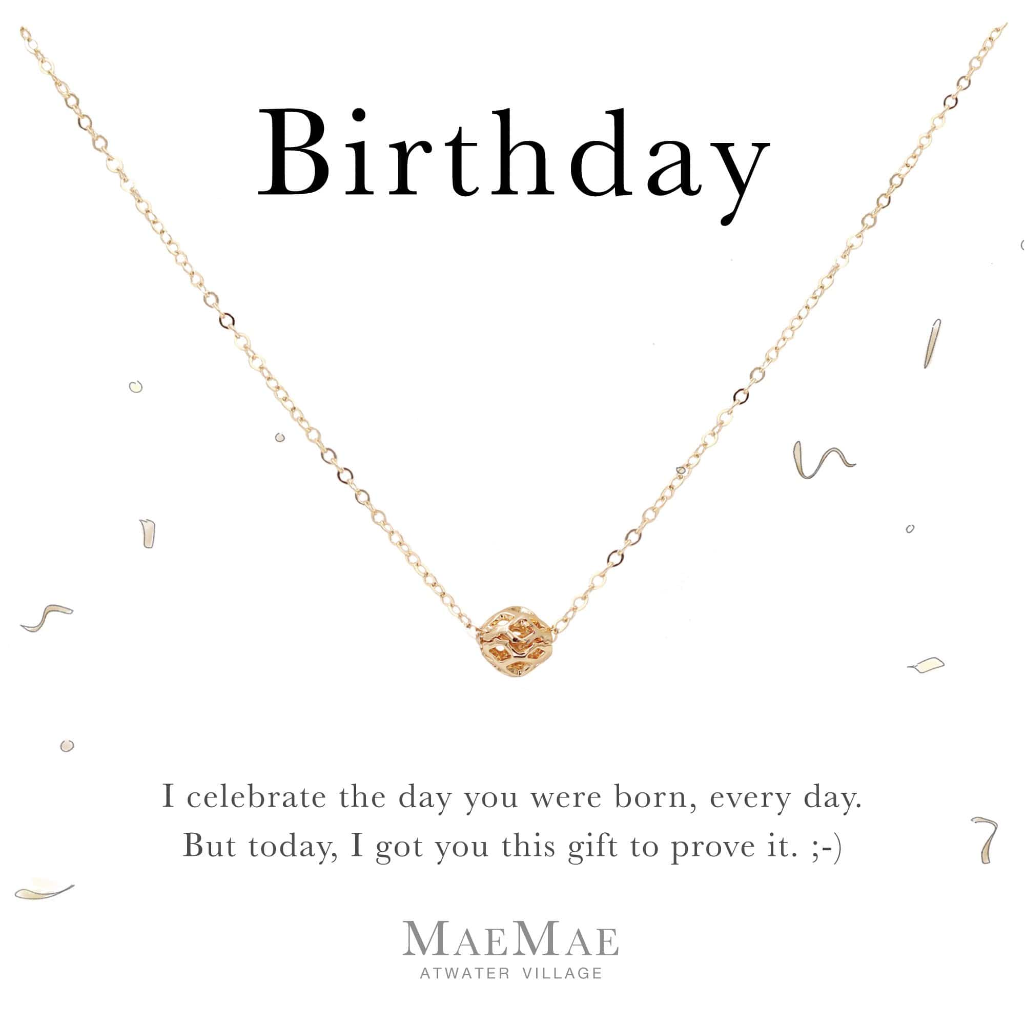14k gold filled hollow filigree ball charm on 14k gold filled cable chain necklace on affirmation card - MaeMae Jewelry