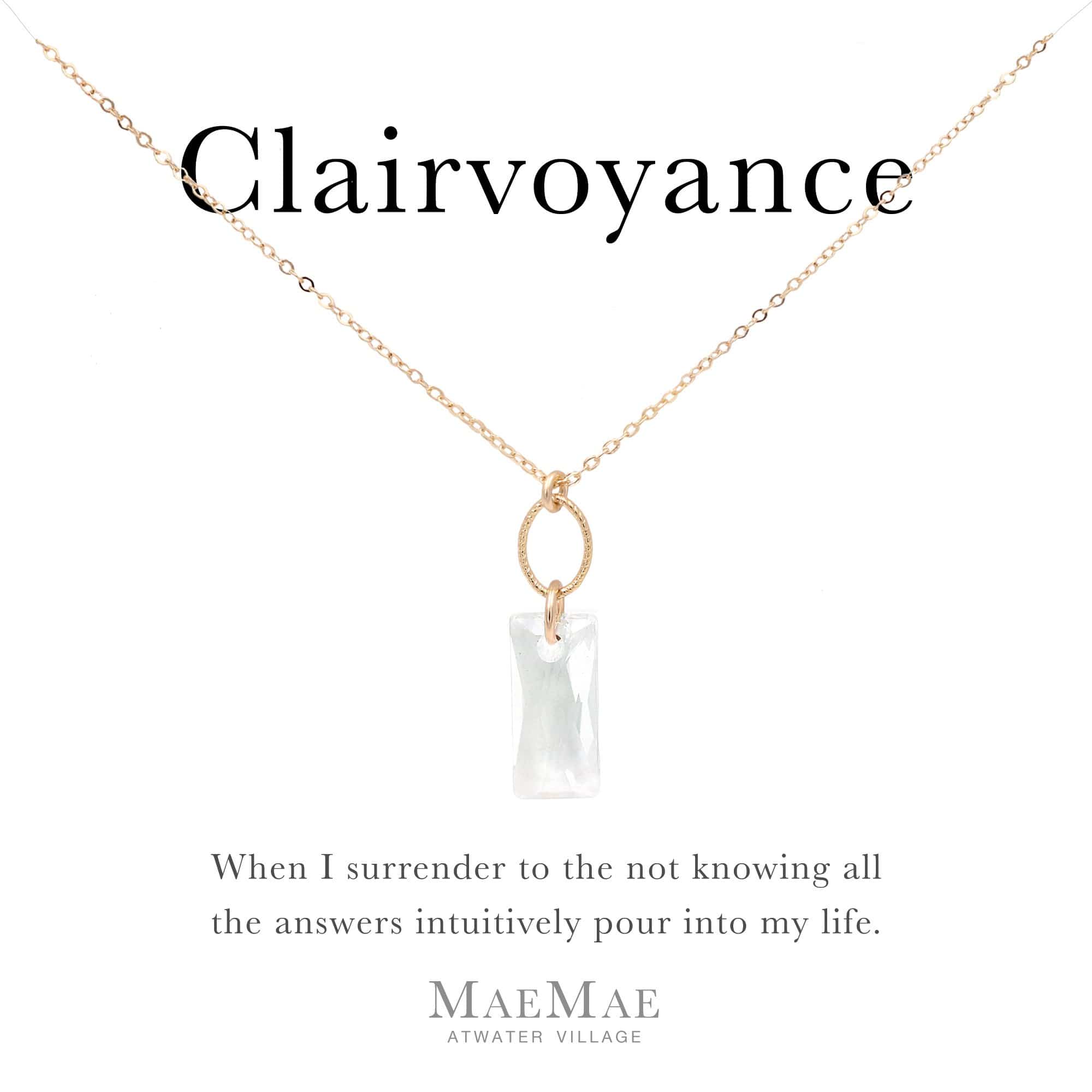 Clear Swarovski Baguette Crystal Pendant on 14k gold filled flat cable chain necklace on positive affirmation card - MaeMae Jewelry