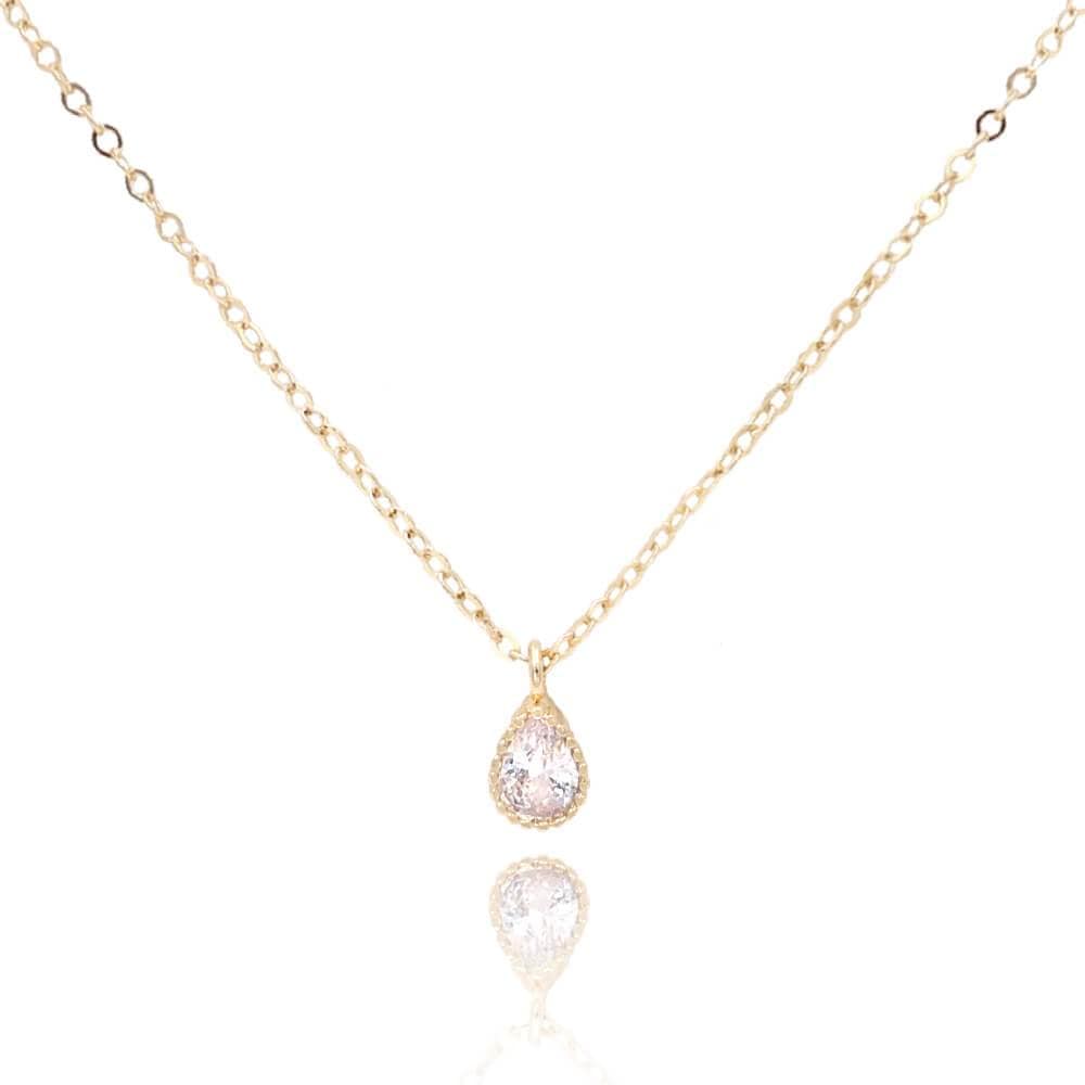 Daughter Flower Petal Necklace Dainty Necklace 14k Gold Filled Daughter Necklace | Cubic Zirconia Teardrop Necklace | Flower Petal Charm