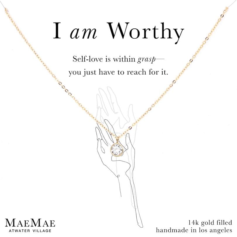 I am Worthy Necklace Dainty Necklace 14k Gold Filled MaeMae Jewelry | "I am Worthy" Affirmation Necklace | Dainty Gold CZ