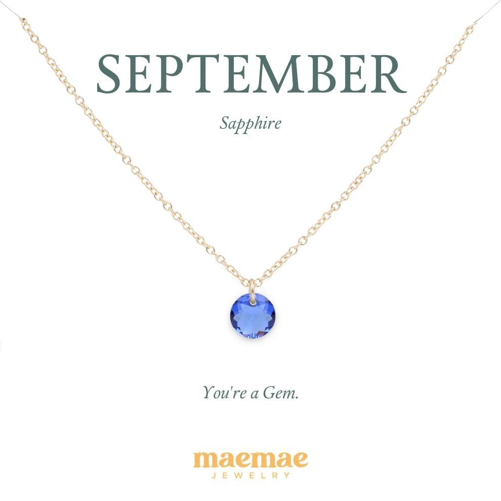 Birthstone Necklace - Crystal Pendant Dainty Necklace 16"-18" (standard) / September - Sapphire / 14k Gold Filled MaeMae Birthstone Necklace - Crystal Pendant is a Swarovski Crystal on a Dainty Gold or Silver Necklace.