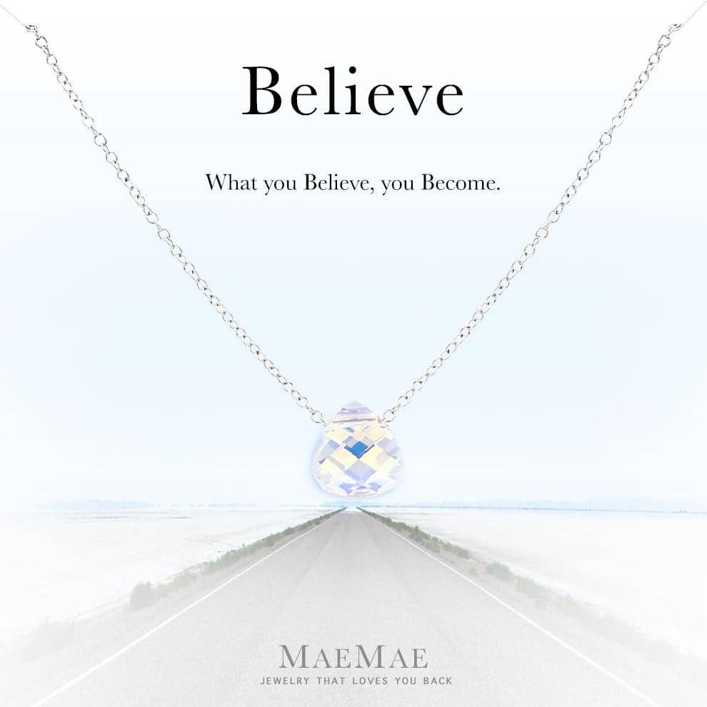 "Believe" Crystal Pendant Necklace Necklace MaeMae Jewelry AB (Aurora Borealis) Sterling Silver 16" - 18" Standard