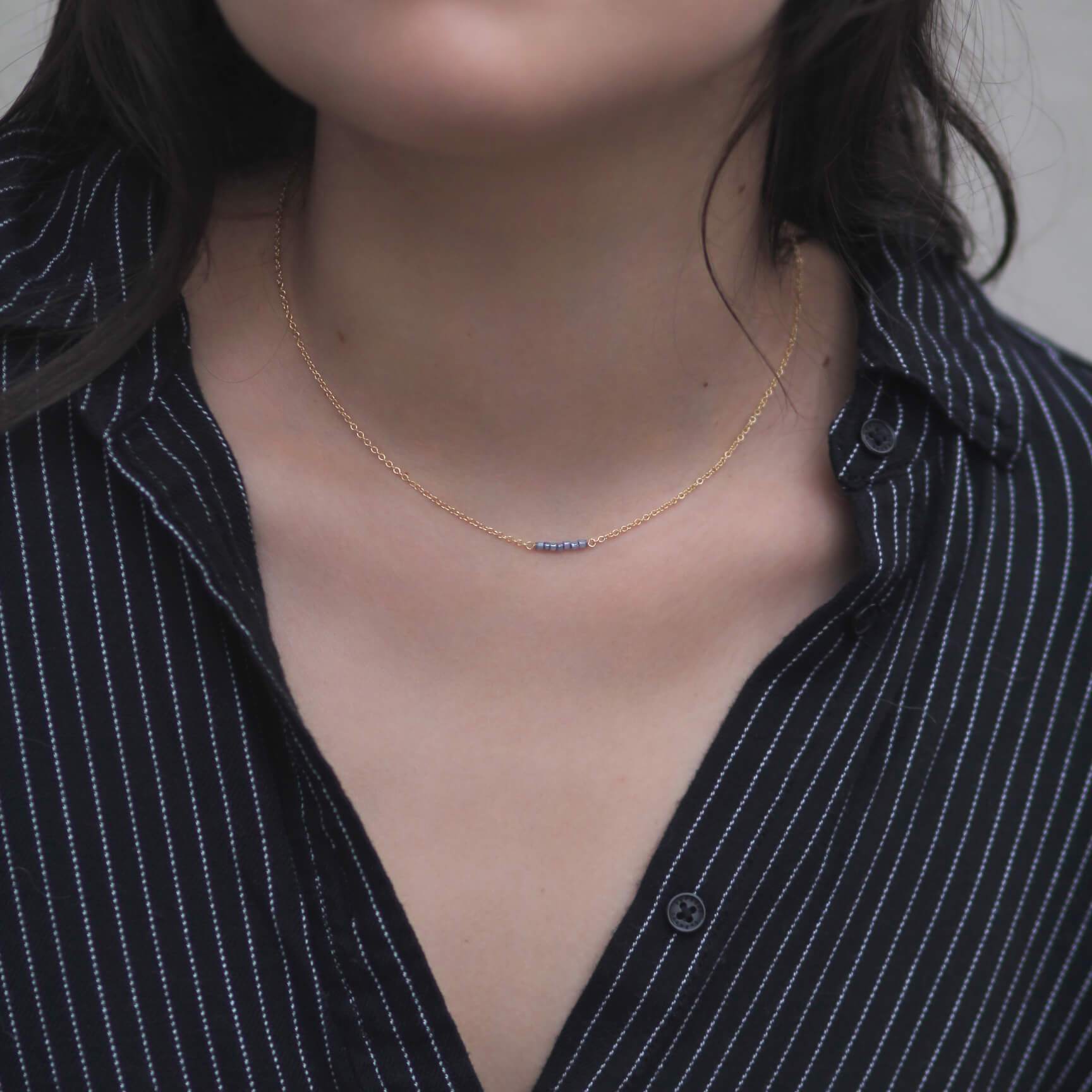 Flow Necklace Dainty Necklace MaeMae Jewelry | "Flow" Necklace | Blue Gray beads