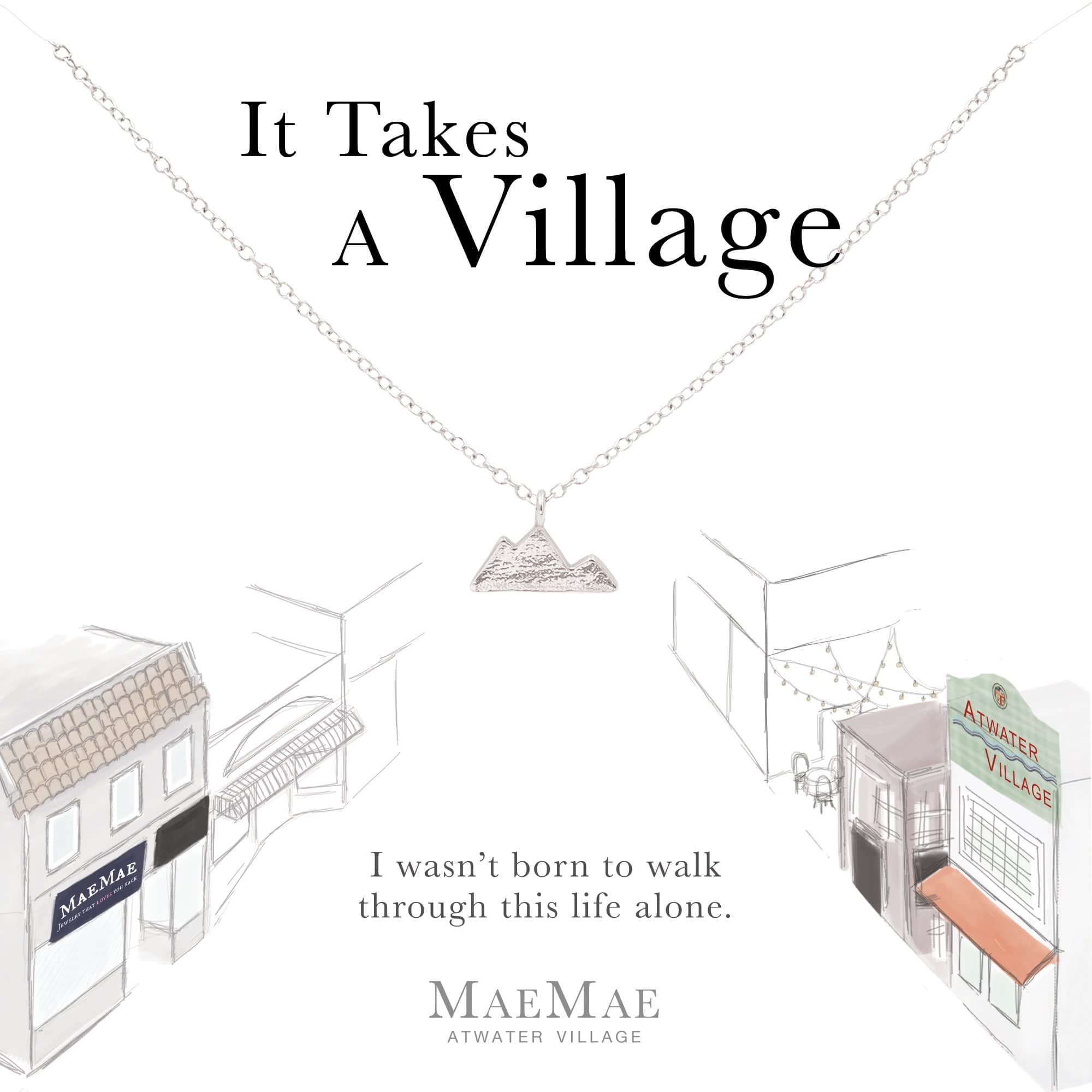 Sterling silver mountain charm on sterling cable chain necklace on illustrated card - MaeMae Jewelry