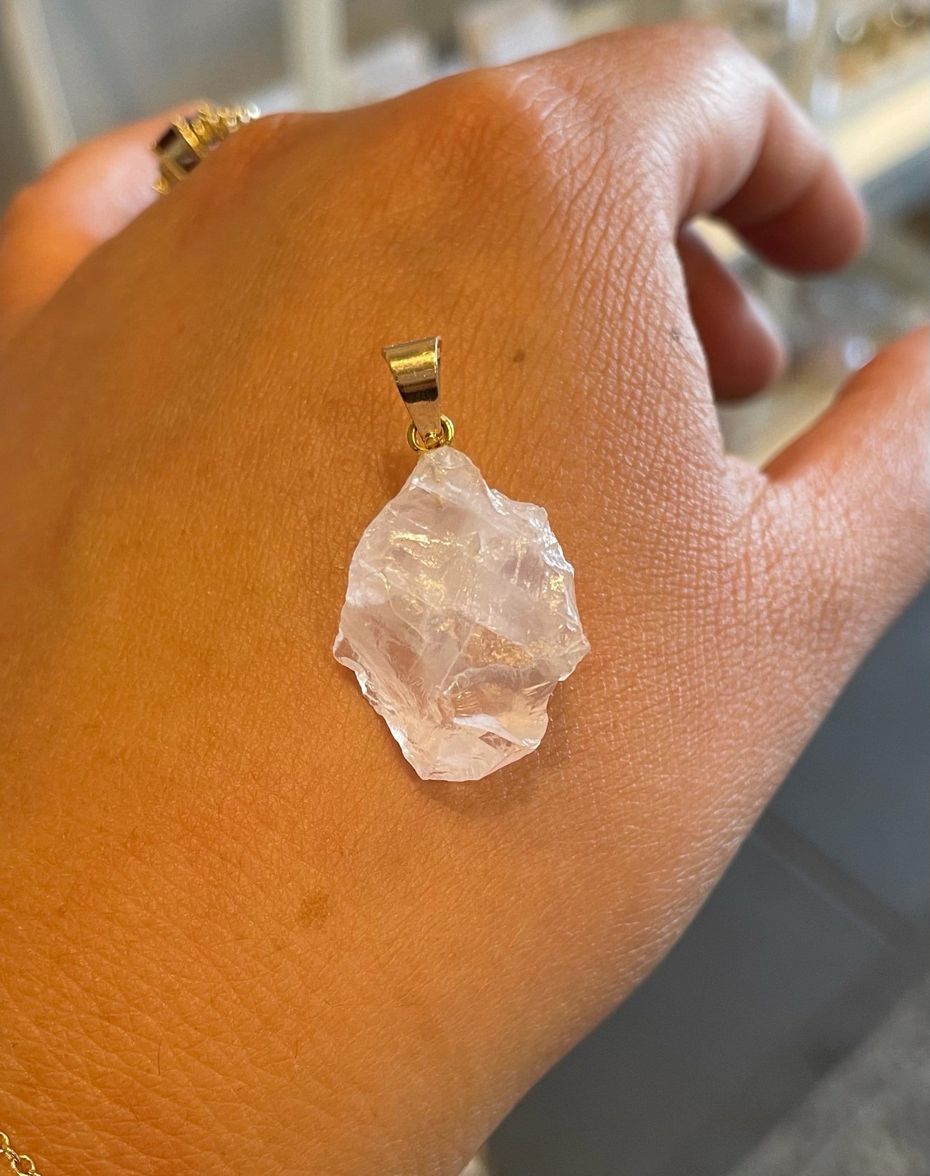 Custom Necklace Bar Charms Dainty Raw Rose Quartz Charm