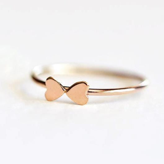 Tiny Heart Bow Stacking Ring Dainty Ring 14K Rose Gold Filled / 5
